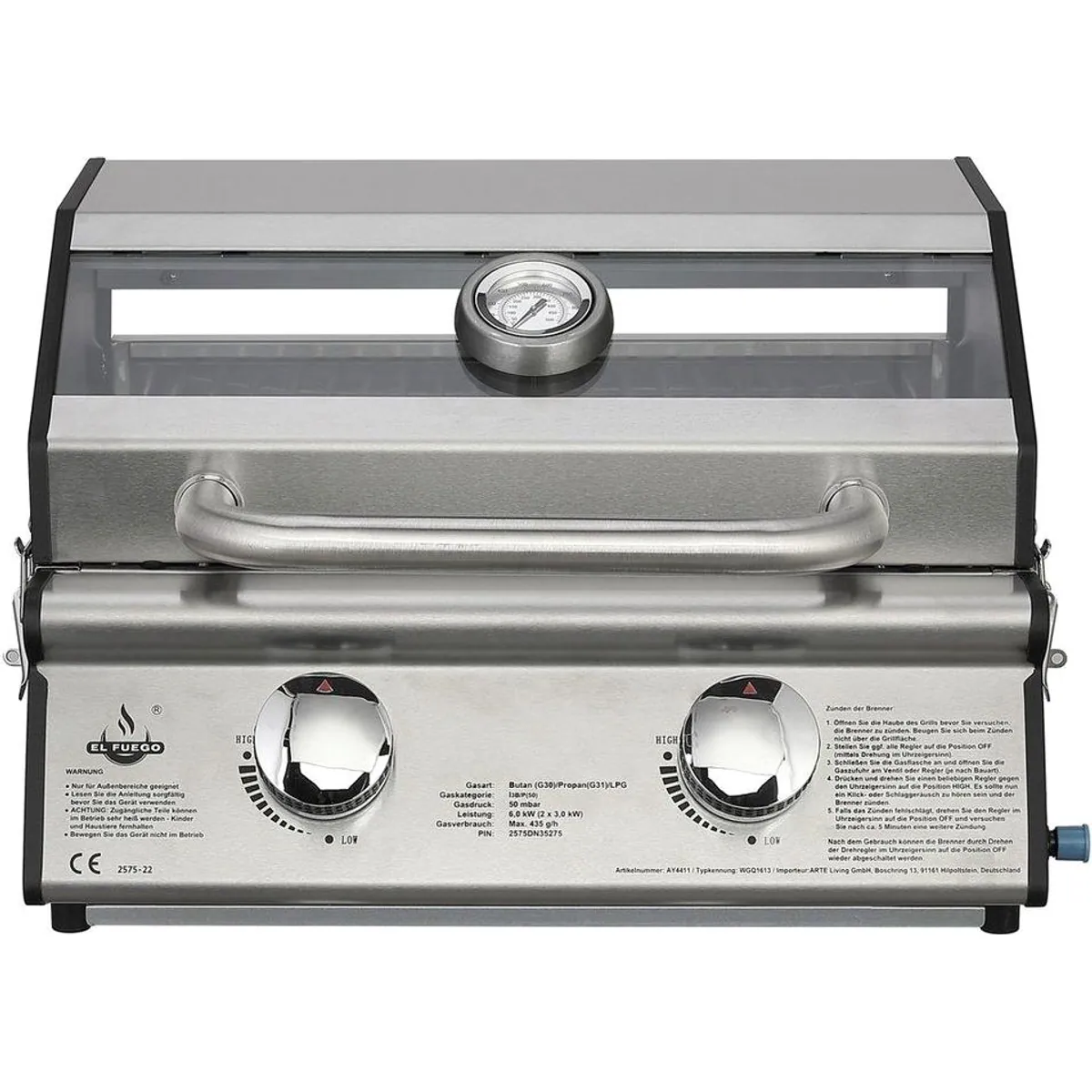 El Fuego Jesolo Gasgrill, 6 kW, zwei effiziente Brenner mit Piezozündung 2