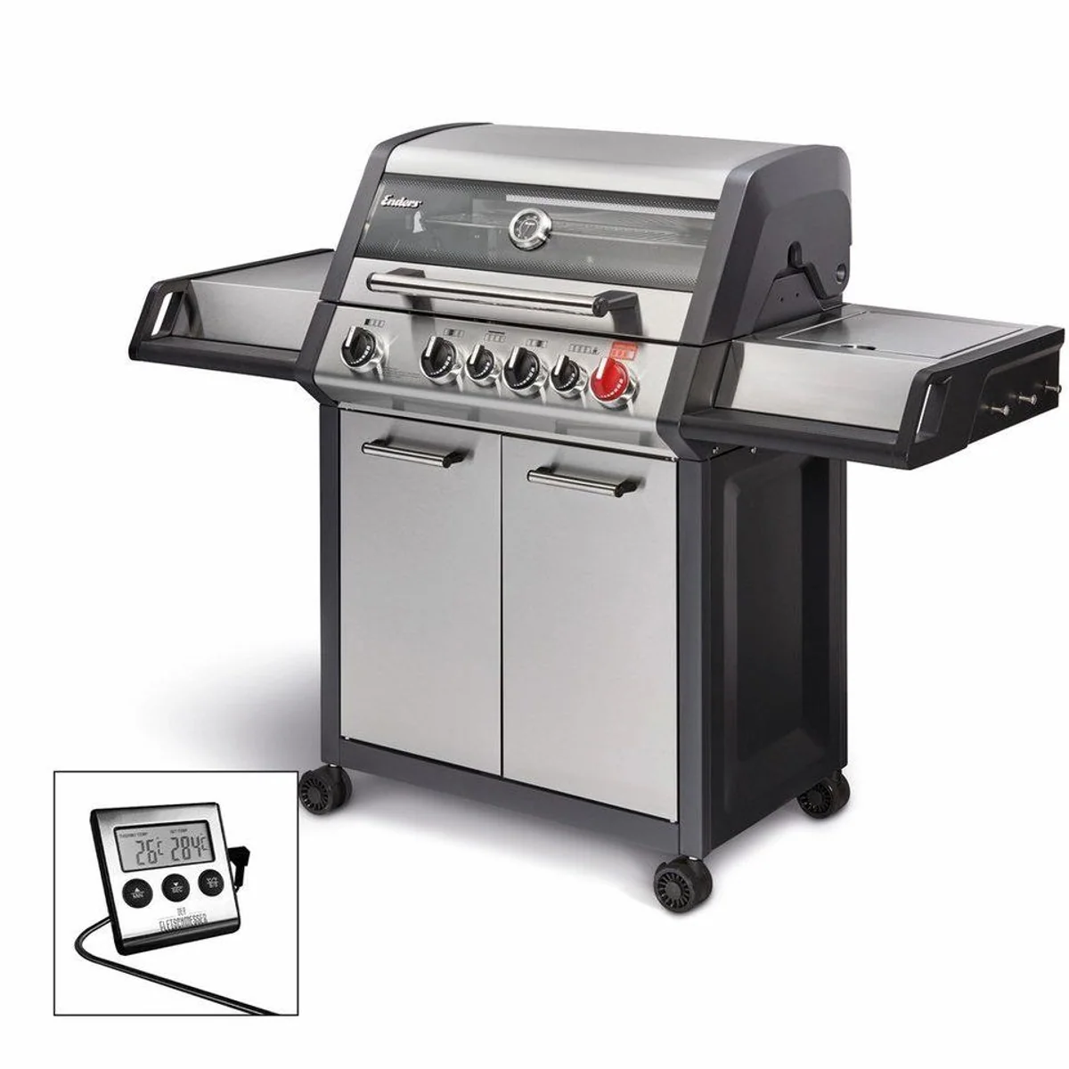 Enders Monroe Pro 4 SIK Turbo Gasgrill, elegantes Edelstahl-Design, Turbo Zone für Hochtemperaturgrillen