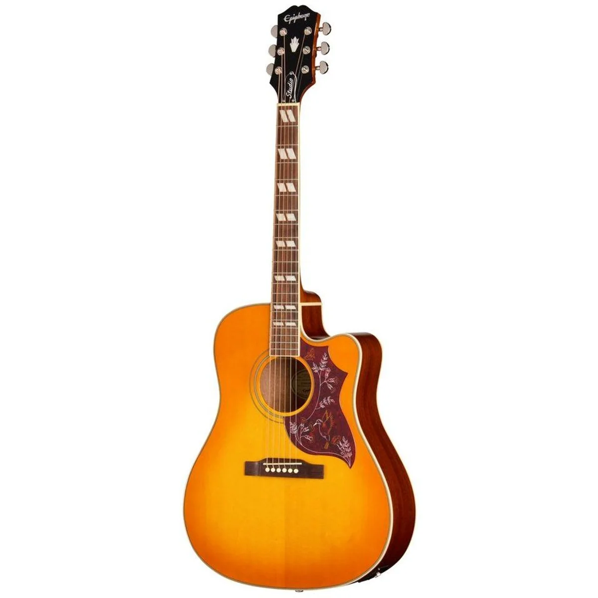 Epiphone Hummingbird Studio EC, elektroakustische Dreadnought-Gitarre, massiver Body, Cutaway-Design