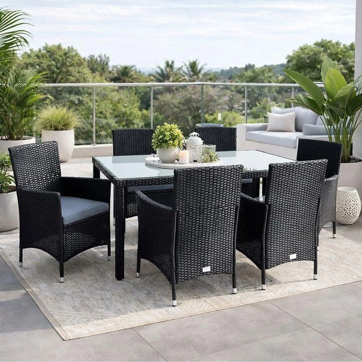 ESTEXO Sitzgruppe, elegantes Polyrattan-Design, für 6 Personen, inklusive Kissen