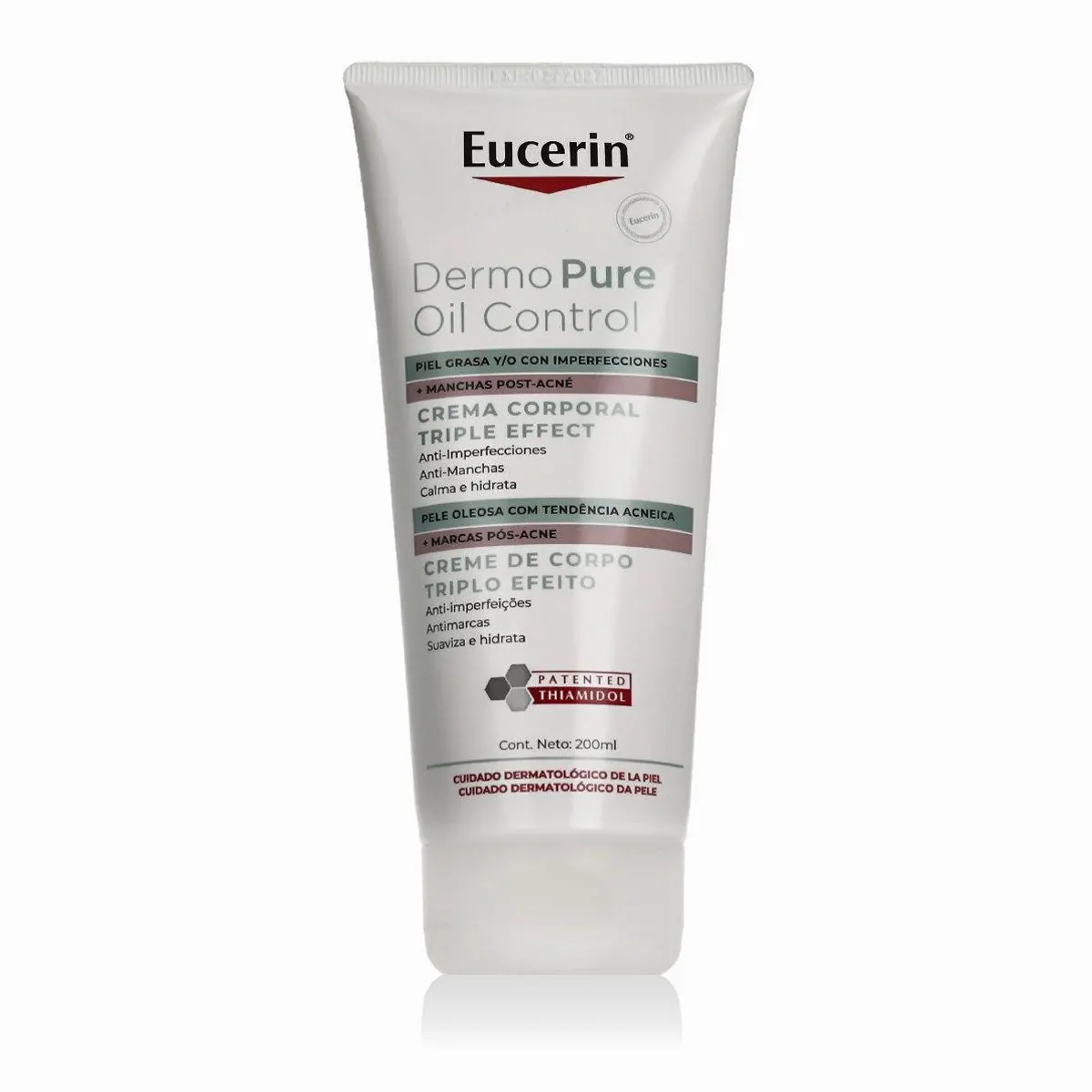 Eucerin DermoPure Körpercreme, dreifache Wirkung gegen Akne - frische Textur, Hautberuhigung, schnelle Absorption