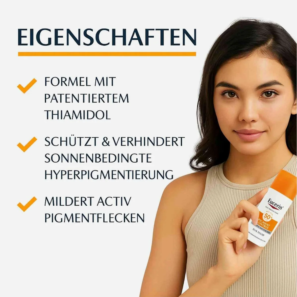 Eucerin Sonnenschutzcreme Pigment Control Sun Fluid LSF 50+, Hochwirksamer UV-Schutz, Thiamidol & Licochalcone A 2