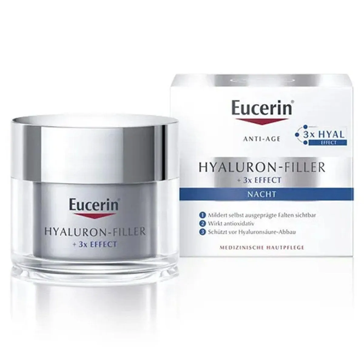 Eucerin Hyaluron-Filler Nachtcreme, Faltenglättung, intensive Hydratation, revitalisierende Formel