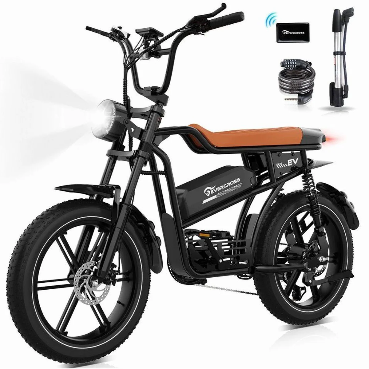 EVERCROSS TECH E-Bike 20” x 4,0, Hochleistungsakku, Shimano 7-Gang-Schaltung, NFC-Technologie