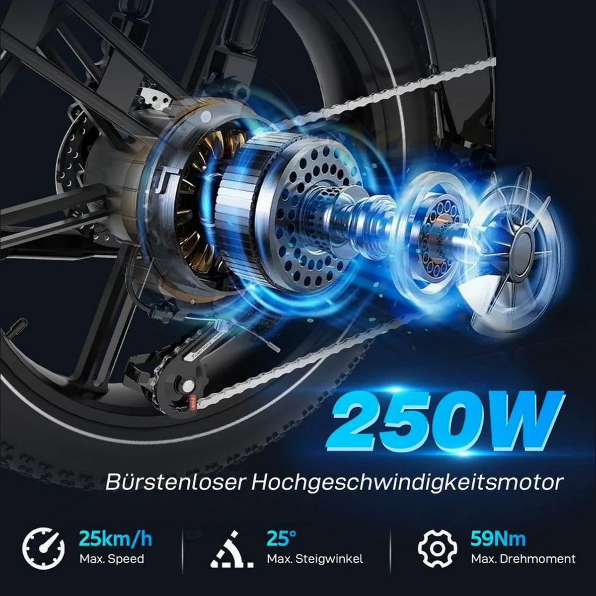 EVERCROSS TECH E-Bike 20” x 4,0, Hochleistungsakku, Shimano 7-Gang-Schaltung, NFC-Technologie 4