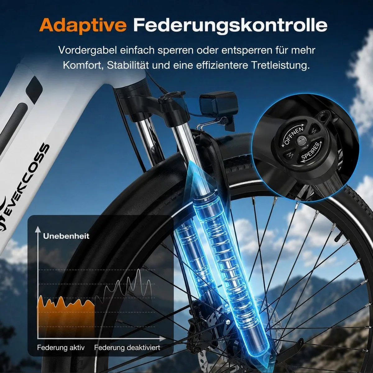 EVERCROSS TECH EK25 E-Bike, 100 km Reichweite, Drehmomentsensor, 7-Gang Shimano 5