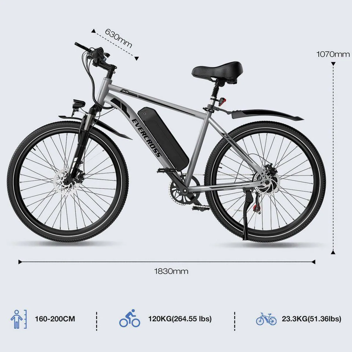 EVERCROSS TECH EK15 E-Bike, 250W Motor, 27,5 Zoll, 36V Akku — ideal für Pendler 2