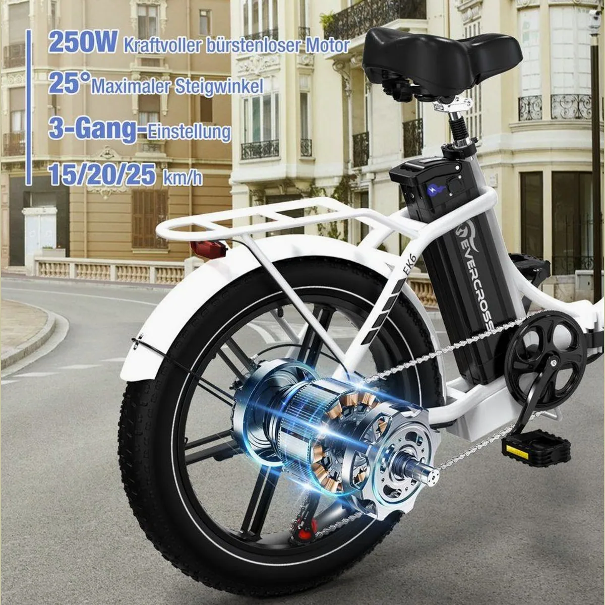EVERCROSS TECH E-Bike 20×4.0 Fatbike, 250W Motor, abnehmbarer Akku, 130 km Reichweite 2