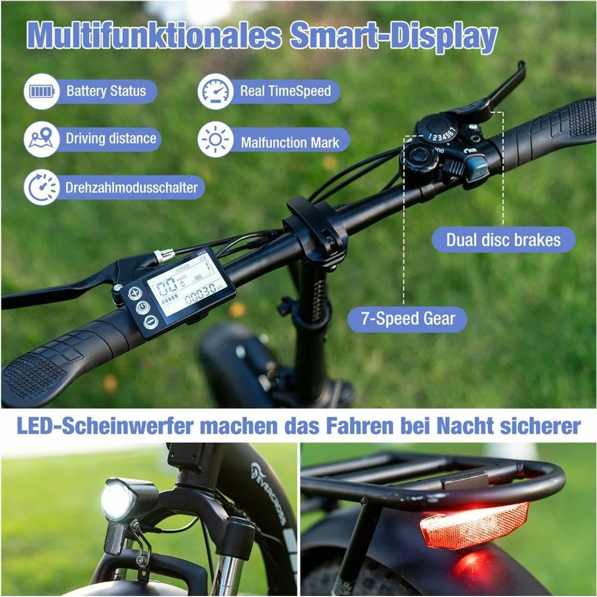 EVERCROSS TECH E-Bike 20×4.0 Fatbike, 250W Motor, abnehmbarer Akku, 130 km Reichweite 4