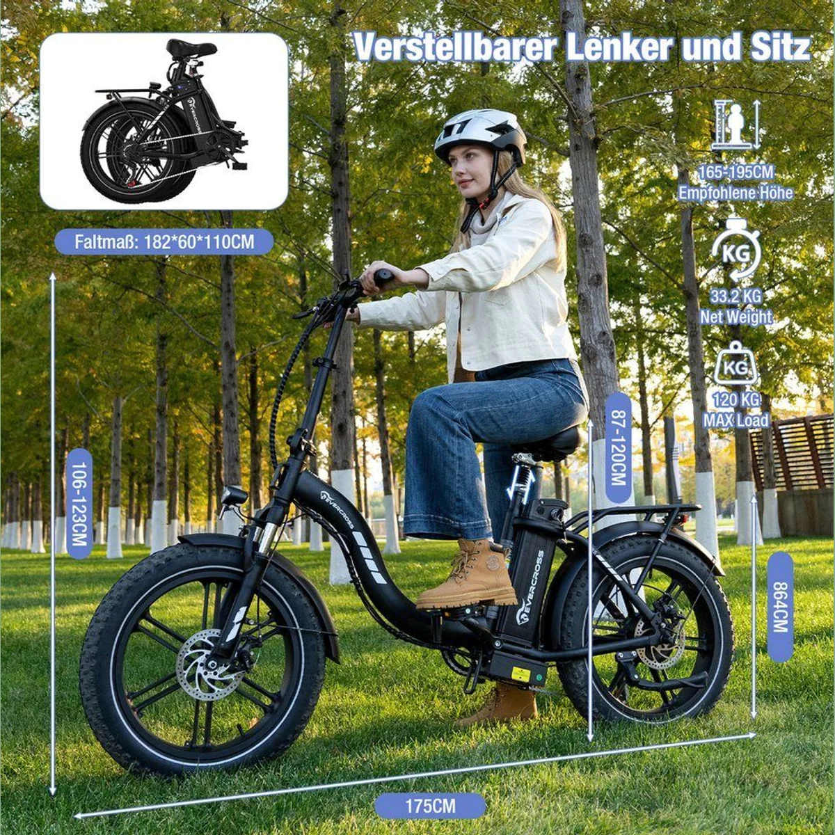 EVERCROSS TECH E-Bike 20×4.0 Fatbike, 250W Motor, abnehmbarer Akku, 130 km Reichweite 5