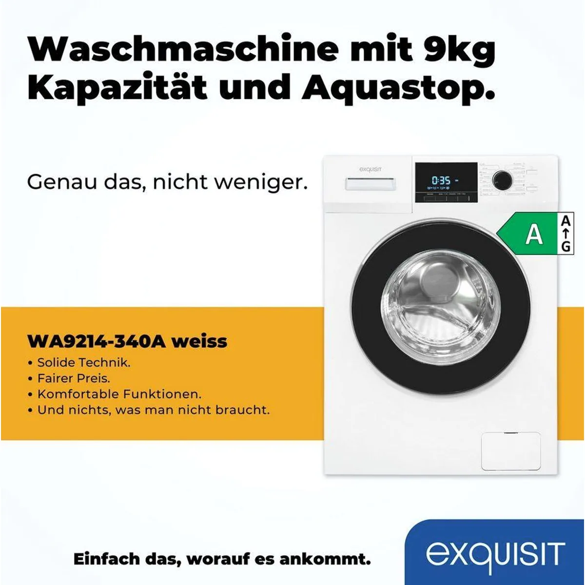 exquisit WA9214-340A Waschmaschine, 9 kg, 1400 U/min, AquaStop, Trommelreinigung 3