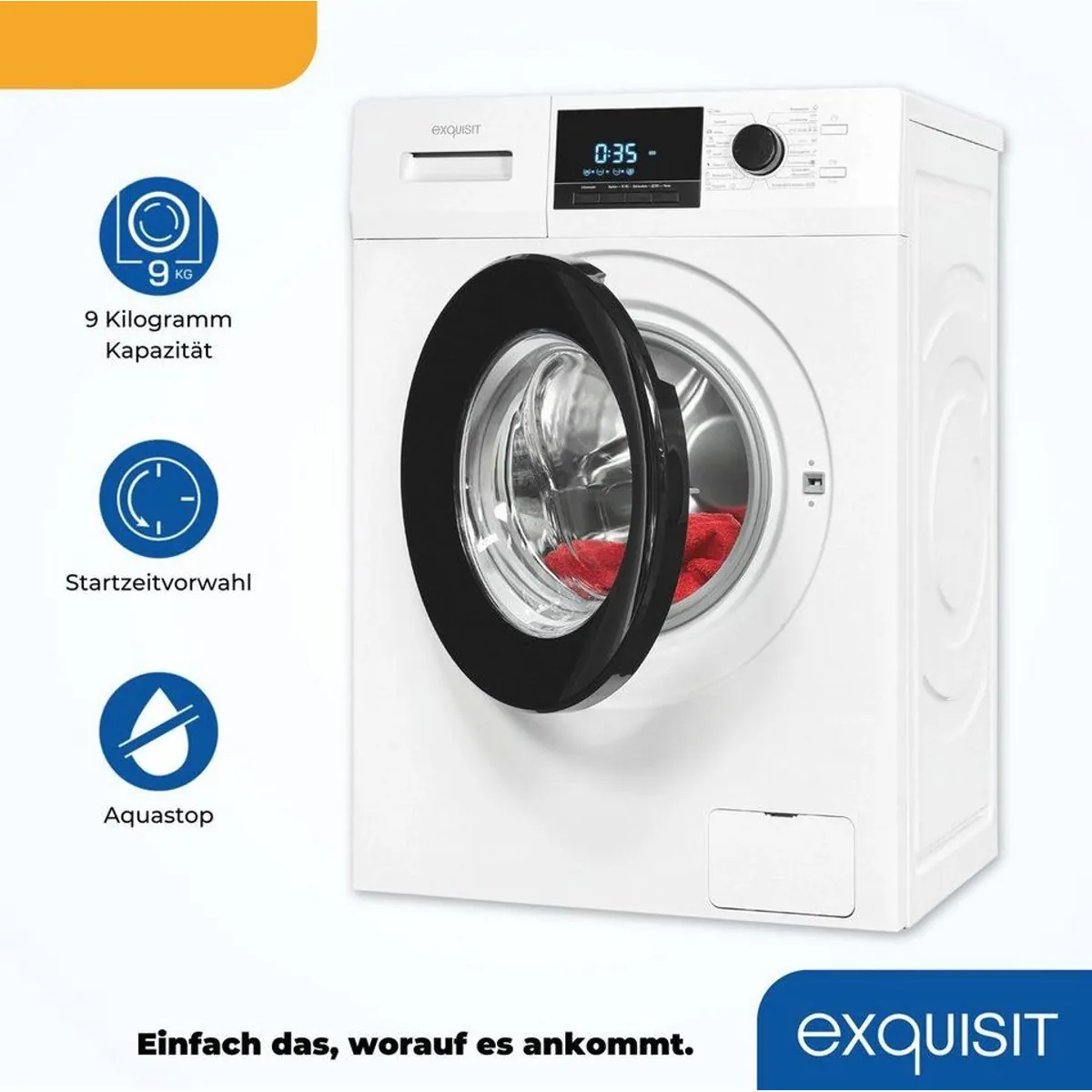 exquisit WA9214-340A Waschmaschine, 9 kg, 1400 U/min, AquaStop, Trommelreinigung 4