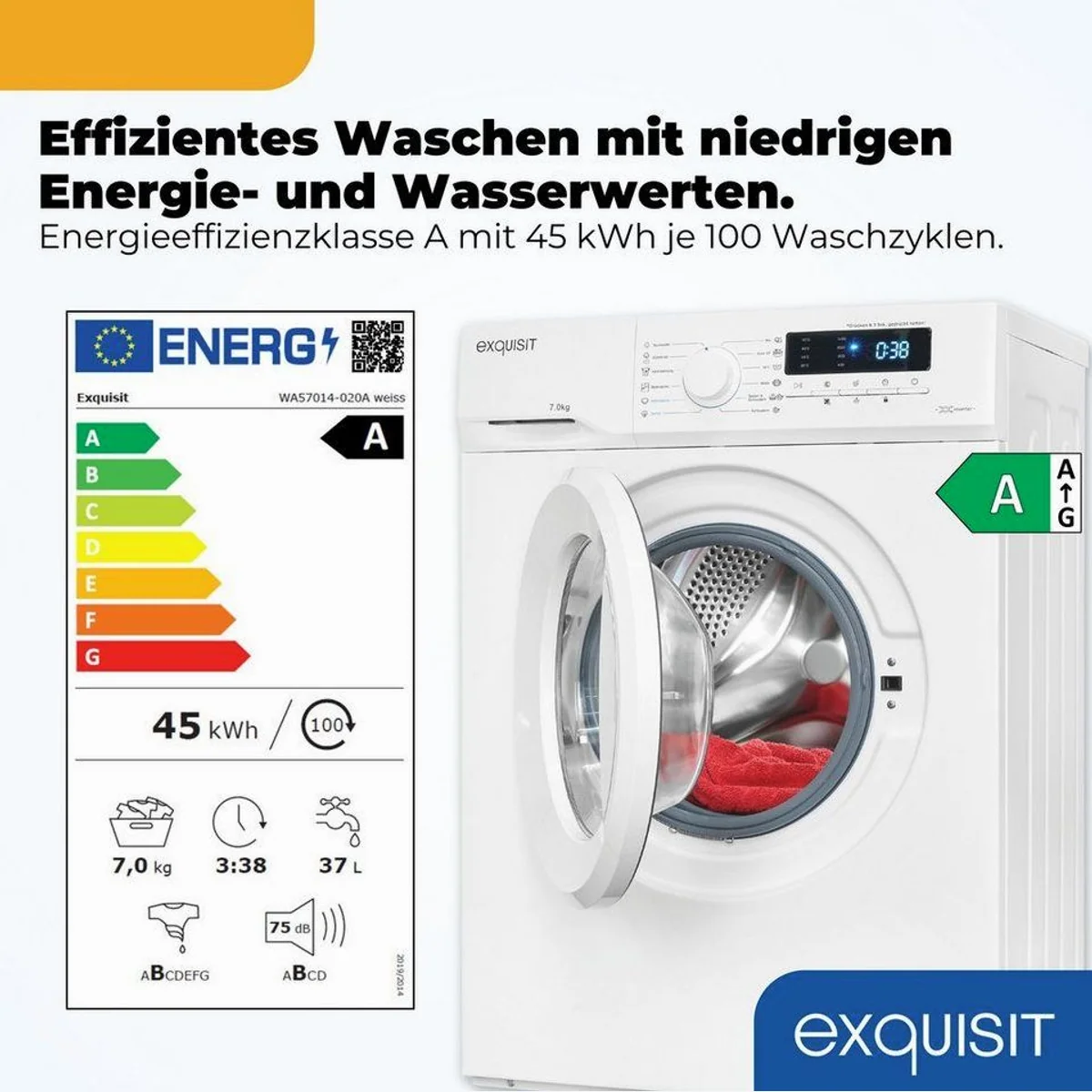 exquisit Waschmaschine WA57014-020A, 7 kg, 1400 U/min, vollelektronisch 2