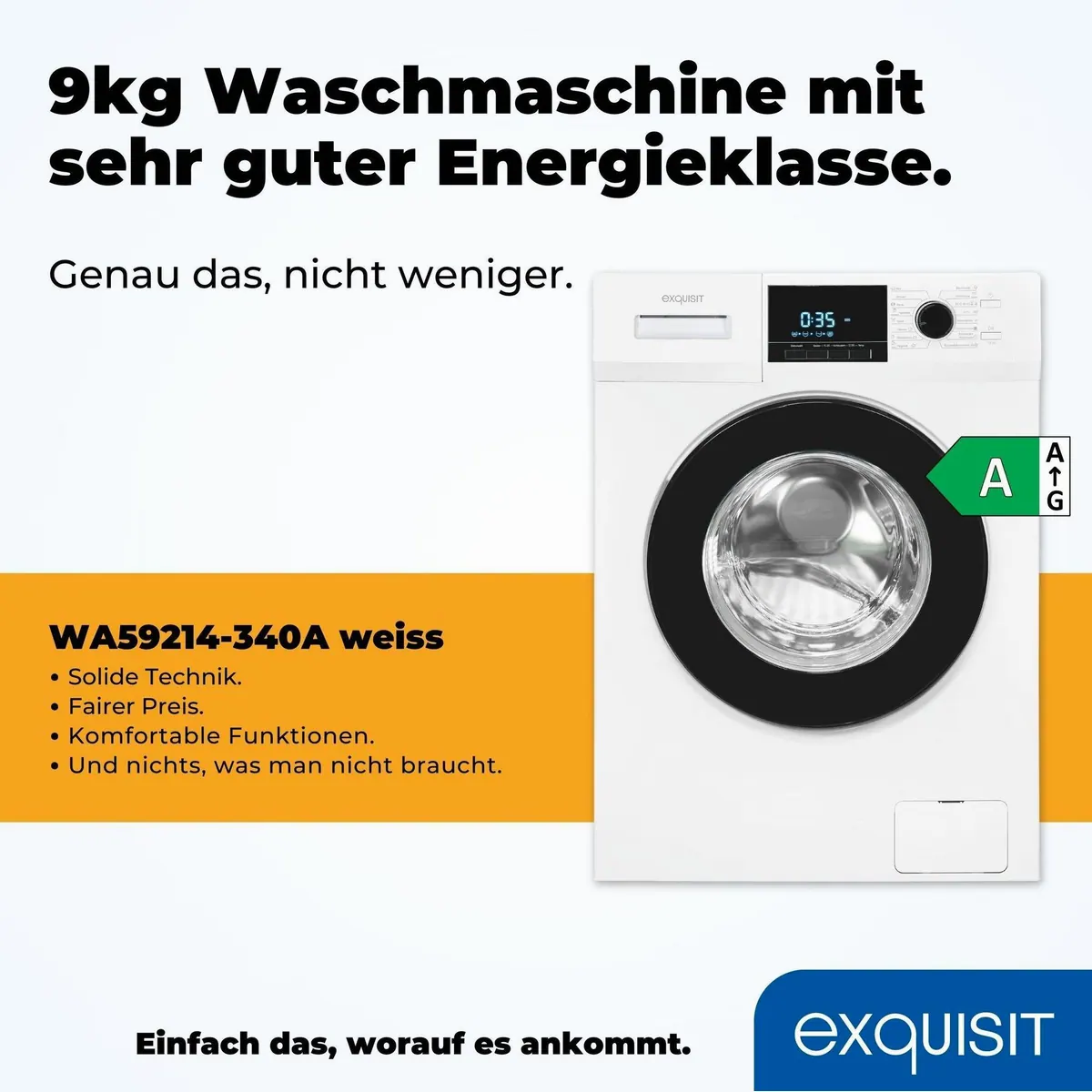 exquisit WA59214-340A Waschmaschine, 9 kg, 1400 U/min, Knitterschutz, Startzeitvorwahl 2