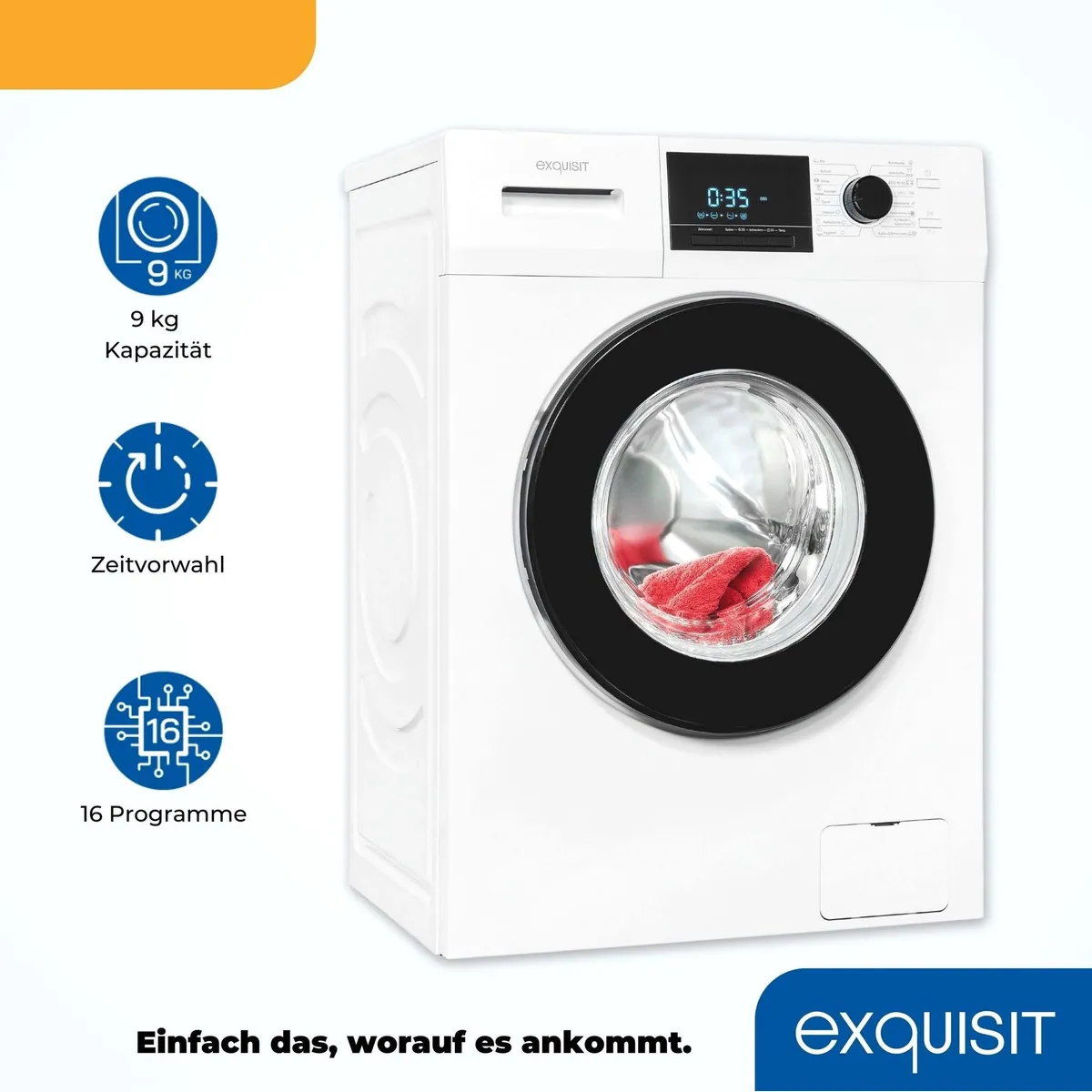 exquisit WA59214-340A Waschmaschine, 9 kg, 1400 U/min, Knitterschutz, Startzeitvorwahl 3