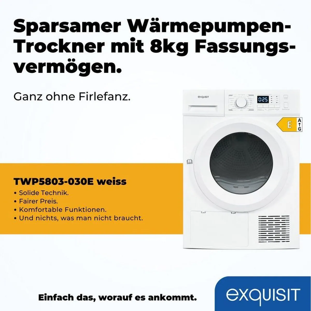 exquisit TWP5803-030 Wärmepumpentrockner, Energieeffizienz A++, 8 kg Fassungsvermögen, Knitterschutz 2