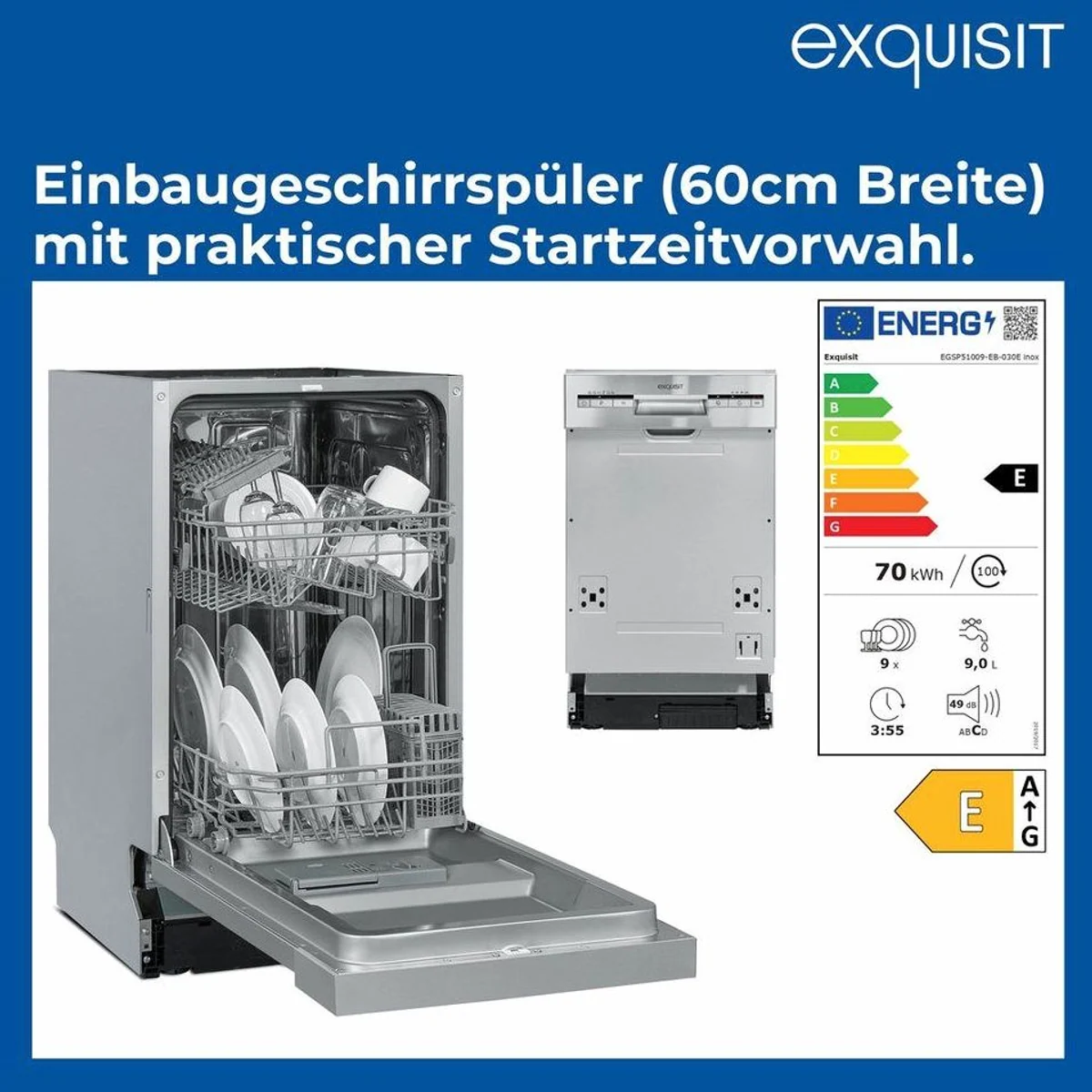 exquisit EGSP51009-EB-030E Geschirrspüler, 9 Maßgedecke, 6 Spülprogramme, 49 dB 2