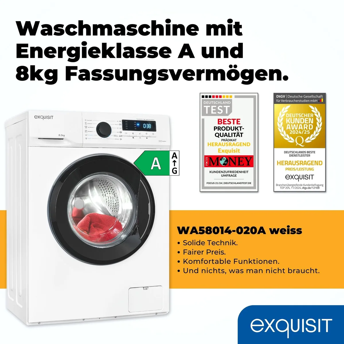 exquisit WA58014-020A Waschmaschine, 8 kg, 1400 U/min, 13 Programme 2