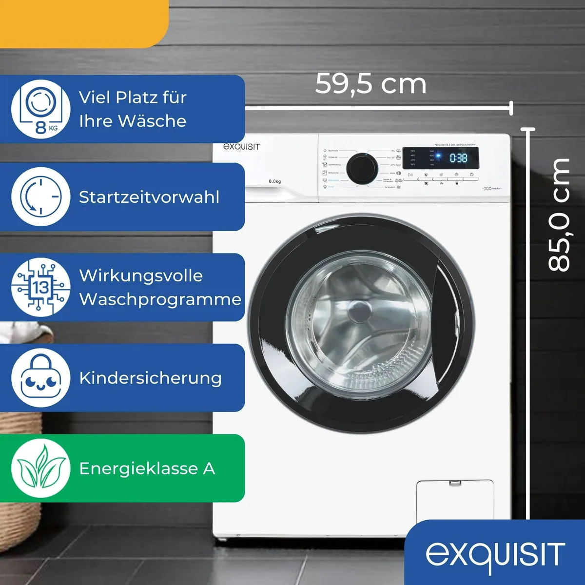 exquisit WA58014-020A Waschmaschine, 8 kg, 1400 U/min, 13 Programme 3