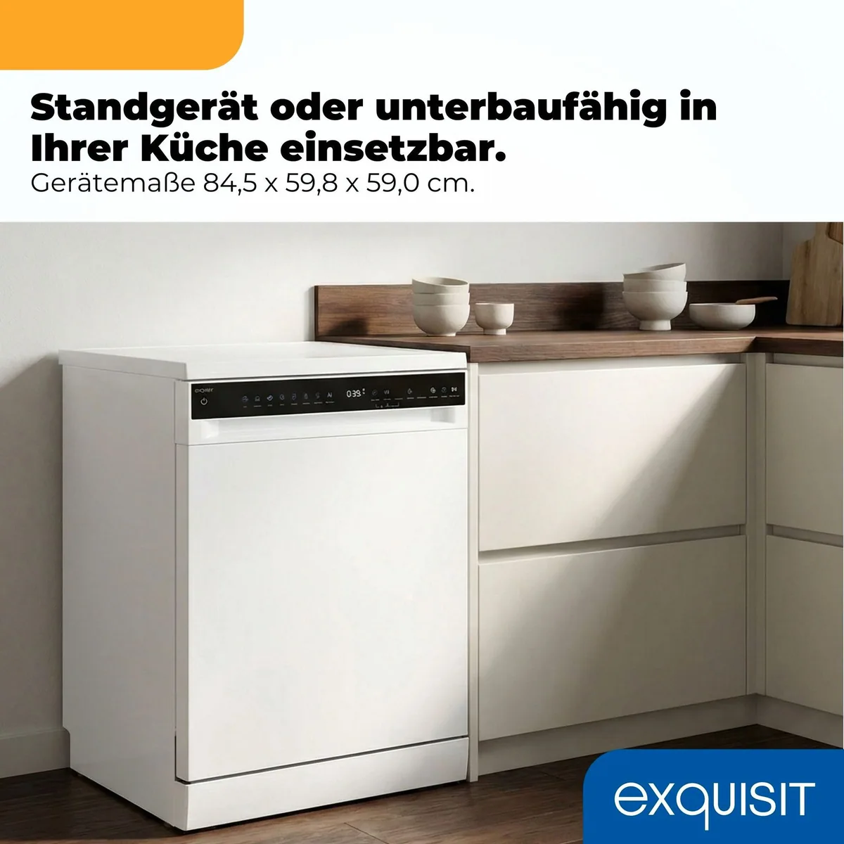 exquisit GSP9616-450B Standgeschirrspüler, 16 Maßgedecke, flüsterleise 44 dB, Energieeffizienzklasse B 2