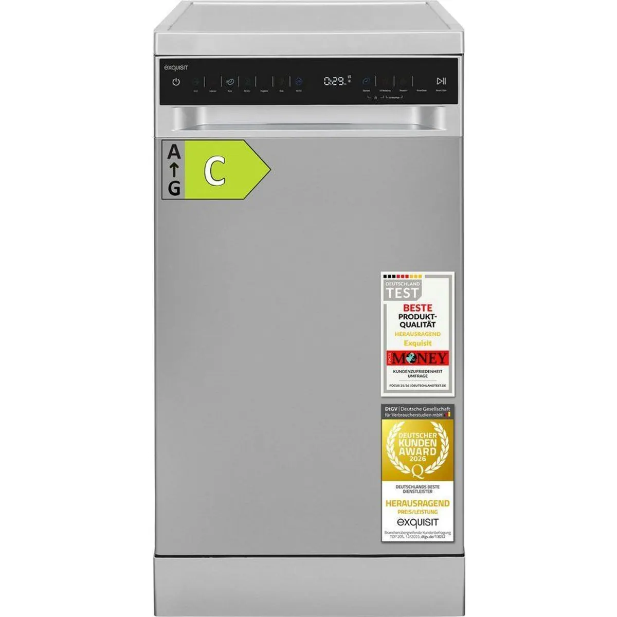 exquisit GSP9311-450C Standgeschirrspüler, 10 Maßgedecke, 7 Programme, AquaStop 2