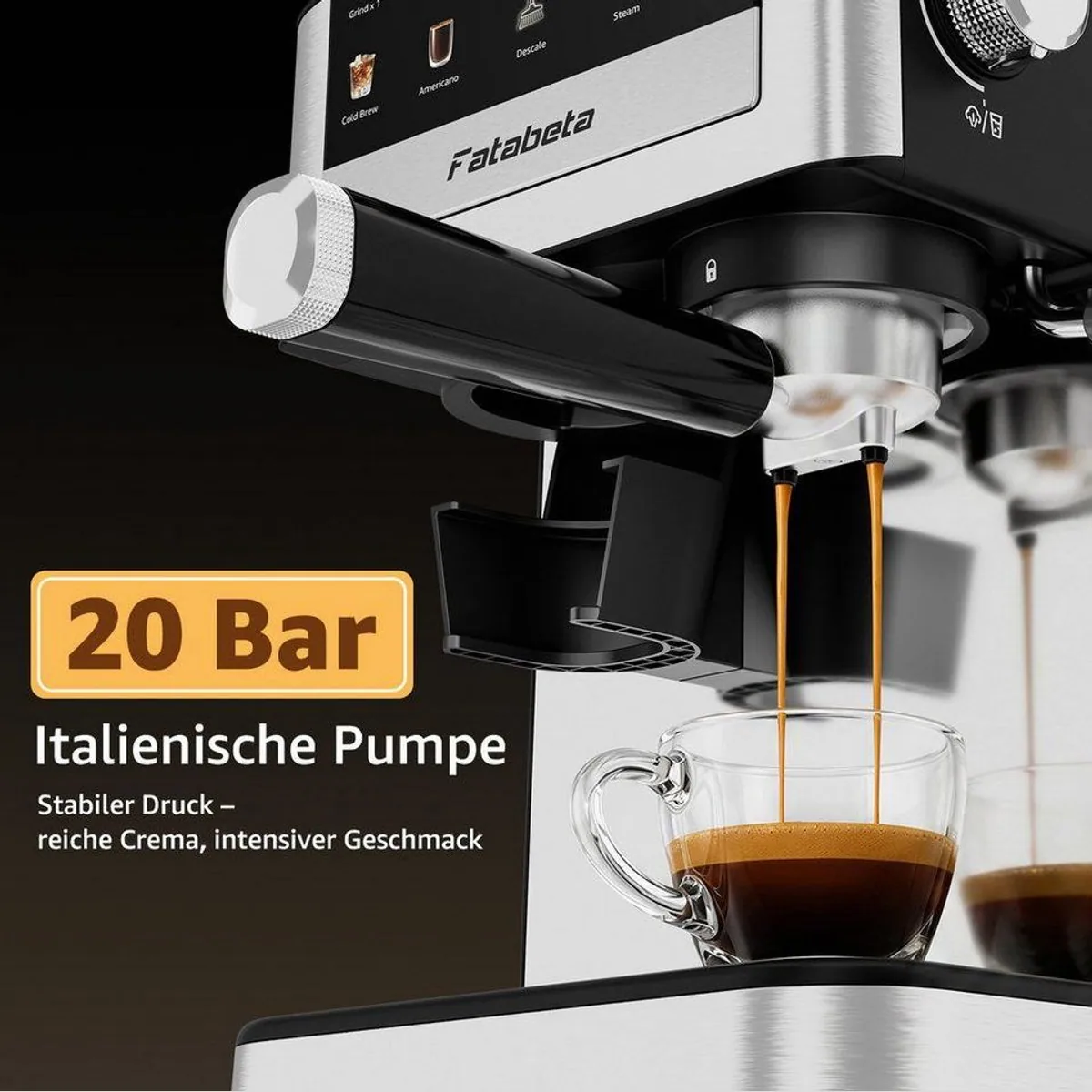 FATABETA Siebträgermaschine, 20 Bar Druck, 4 Programme, hochwertiges Mahlwerk 2