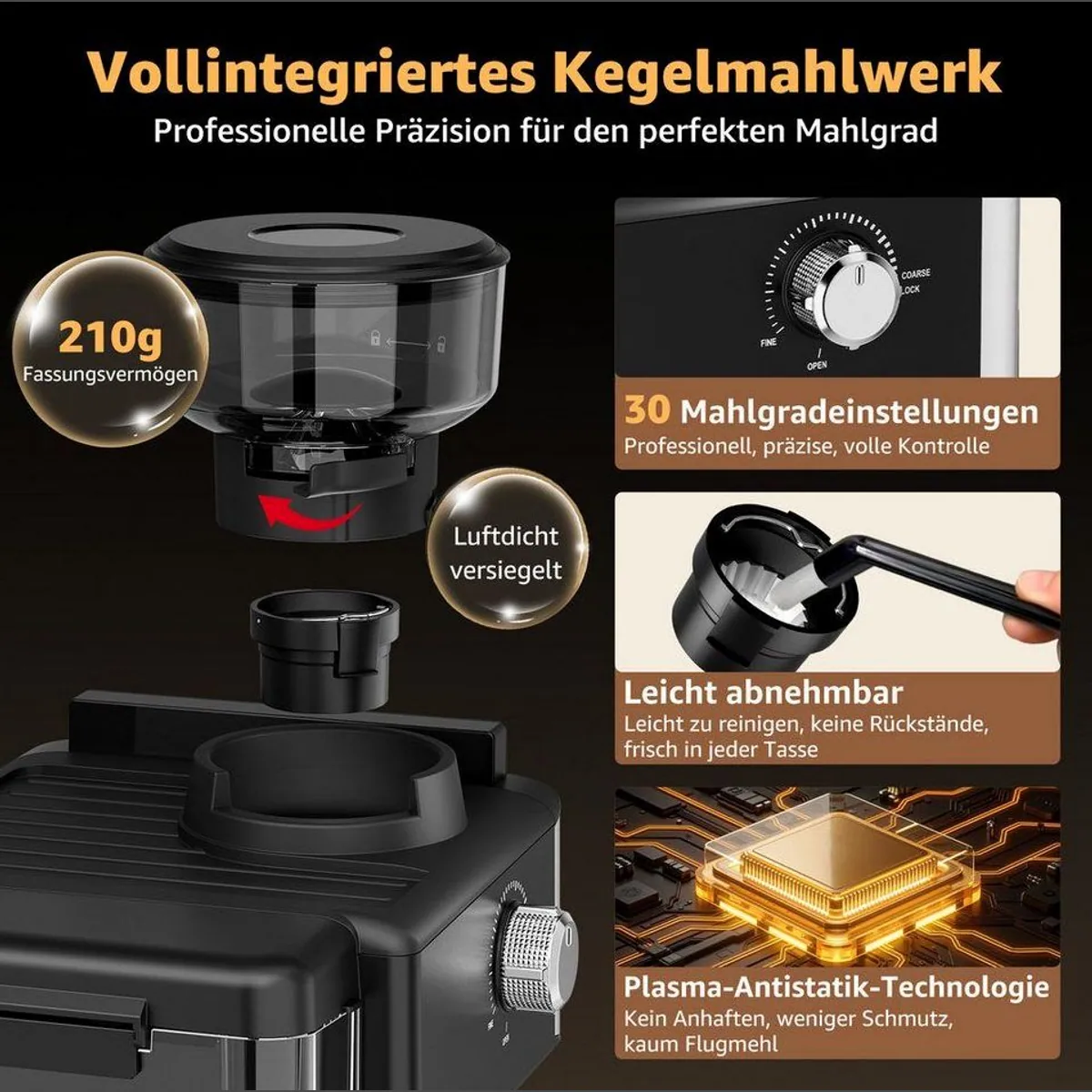 FATABETA Siebträgermaschine, 20 Bar Druck, 4 Programme, hochwertiges Mahlwerk 5