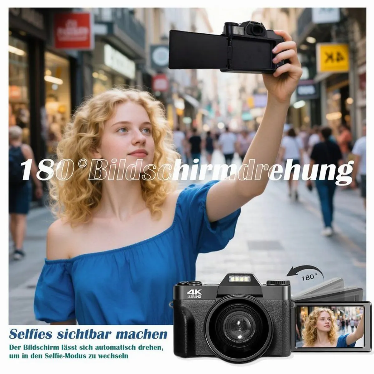 Fine Life Pro Digitalkamera 4K, 48 MP, 180° klappbarer Bildschirm, WiFi-Funktion 2