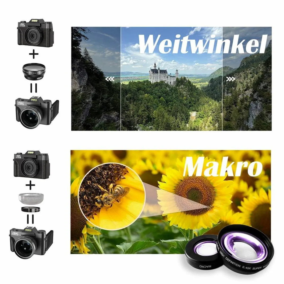 Fine Life Pro Digitalkamera 4K, 48 MP, 180° klappbarer Bildschirm, WiFi-Funktion 4