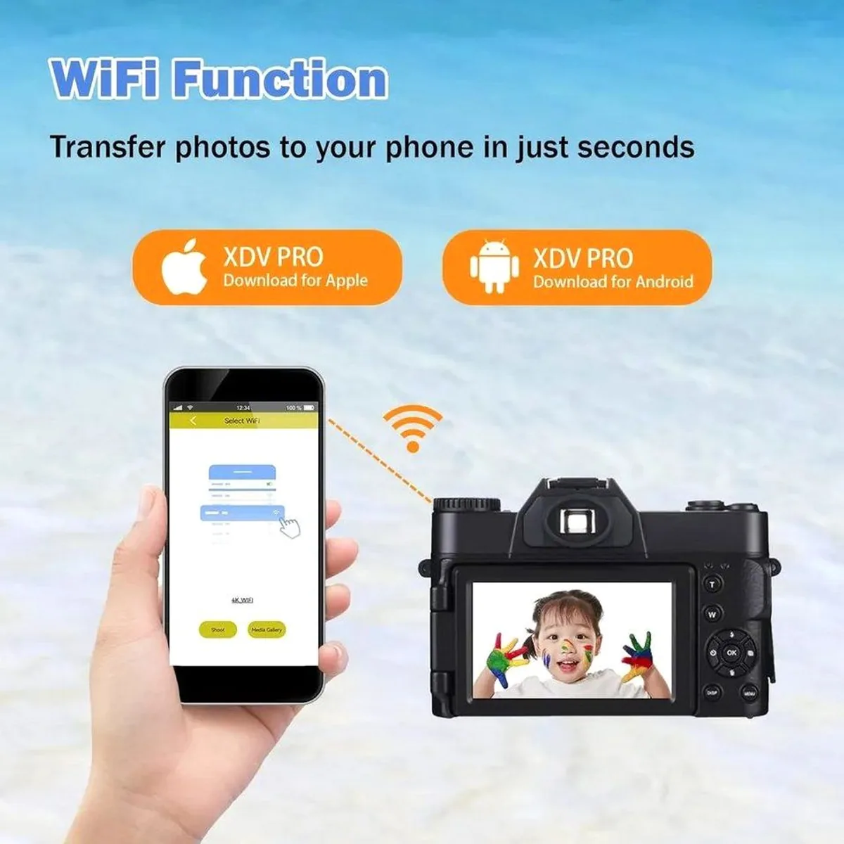 Fine Life Pro Digitalkamera 4K, 48 MP, 180° klappbarer Bildschirm, WiFi-Funktion 5