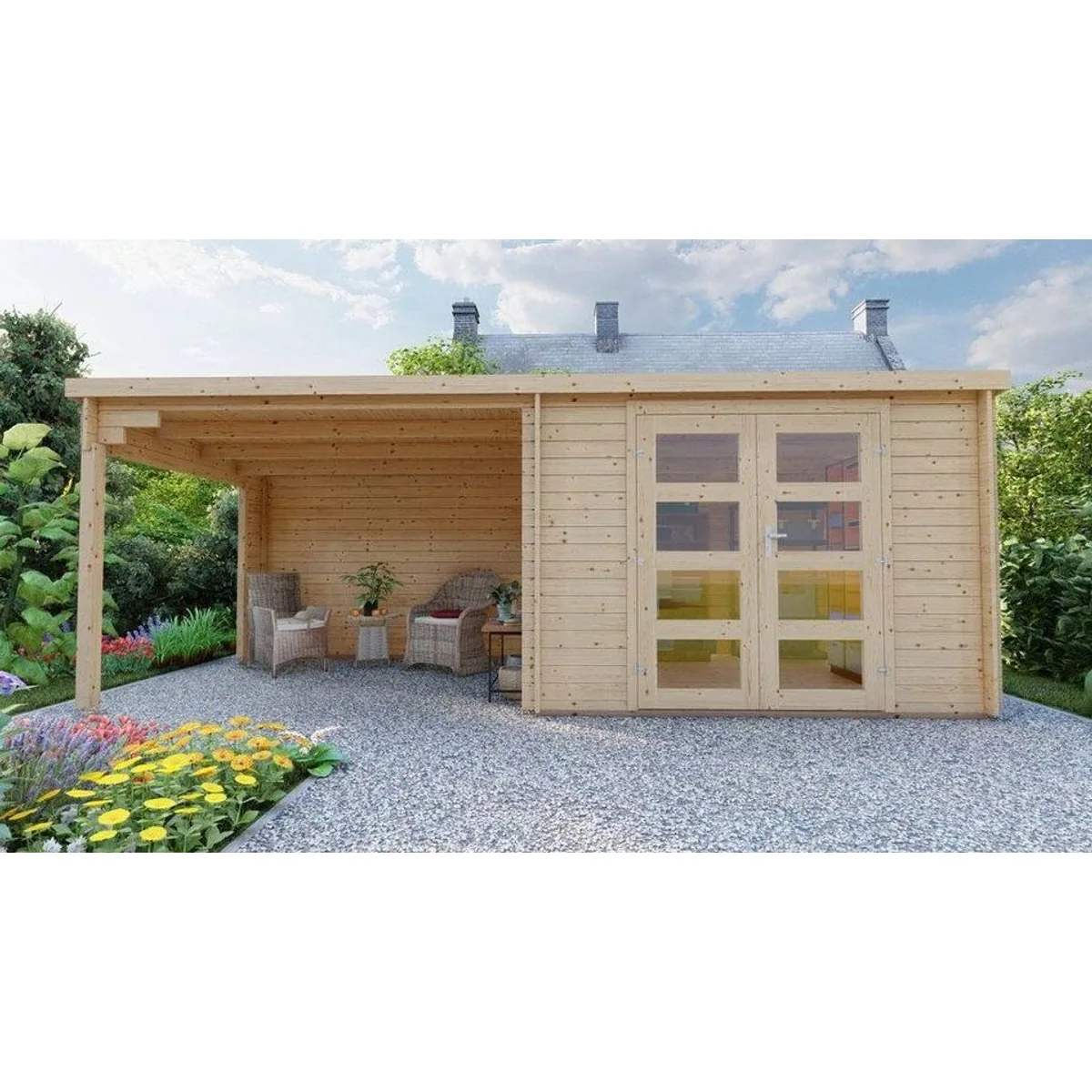 Finn Art Blockhaus Gartenhaus Funny 4, Flachdach, 28mm Wandstärke, 6x3m 3