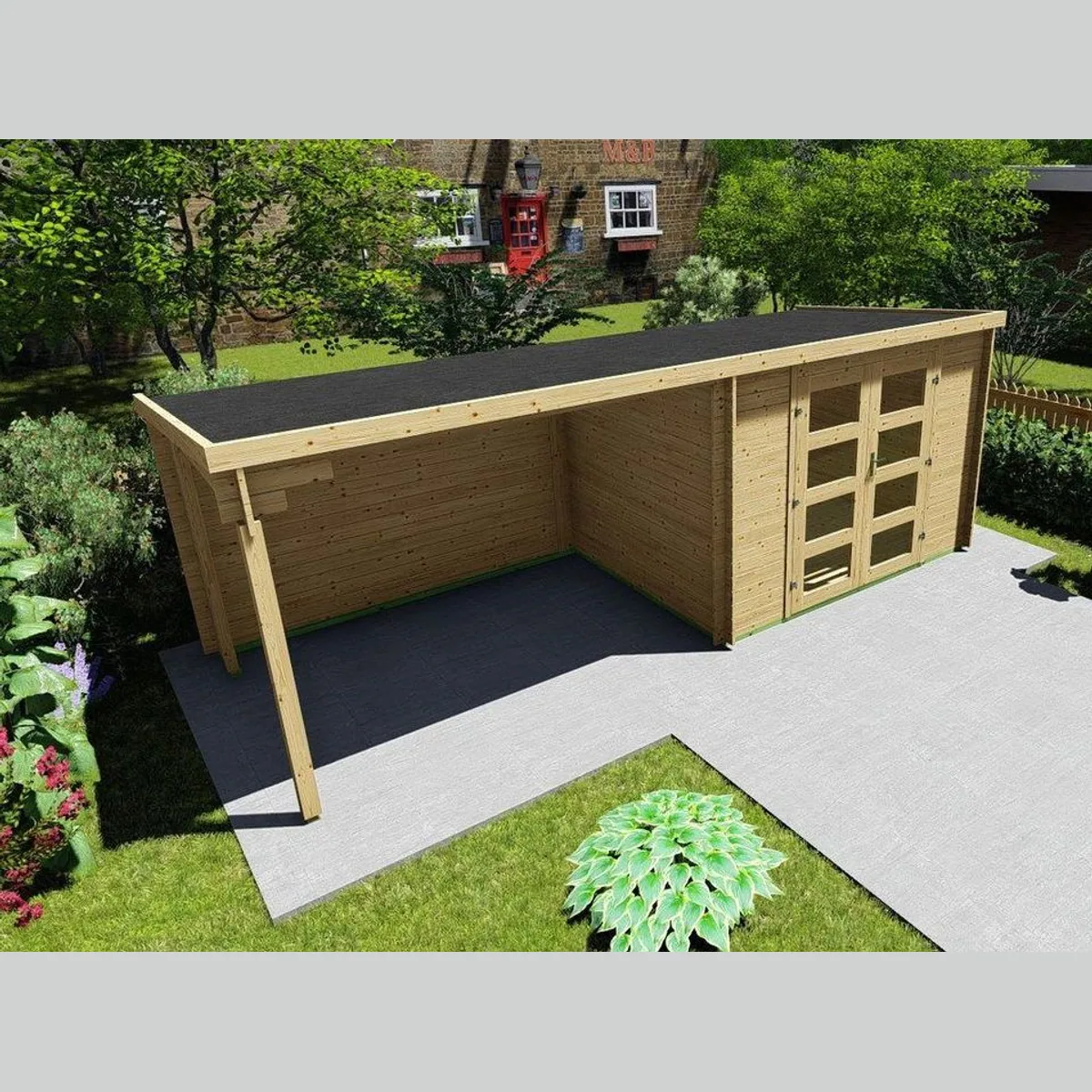 Finn Art Blockhaus Gartenhaus Funny 4, Flachdach, 28mm Wandstärke, 6x3m 4