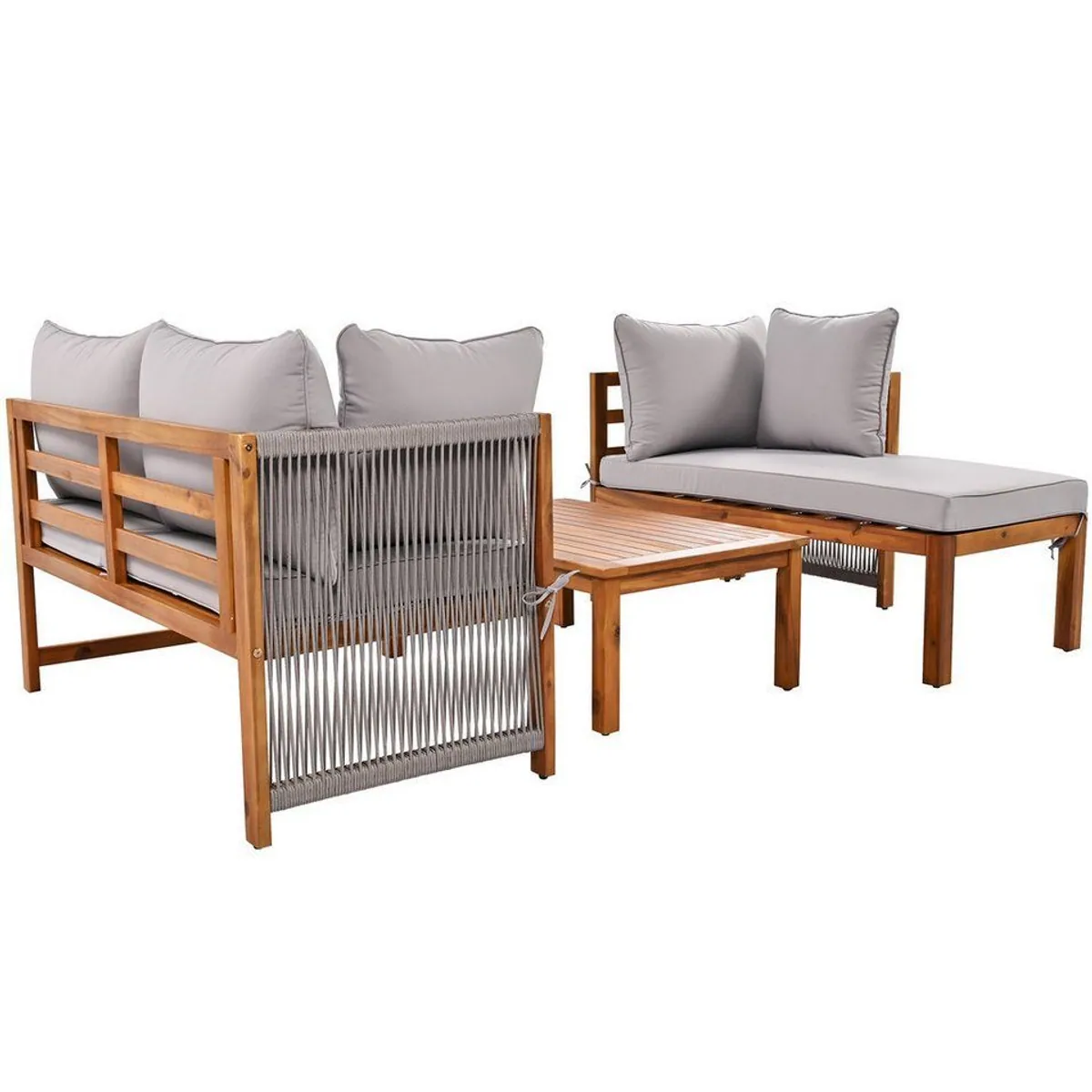 Flieks Gartenlounge-Set, L-förmig, 2 Sofas und Tisch aus Akazienholz 5