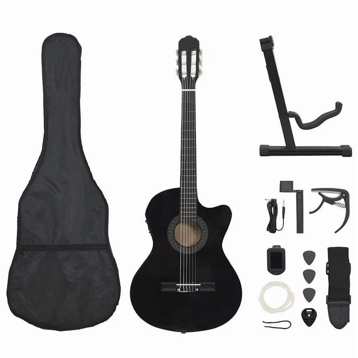 furnicato Akustikgitarre Cutaway, Massivholz, 4-Band-Equalizer, umfangreiches Zubehör