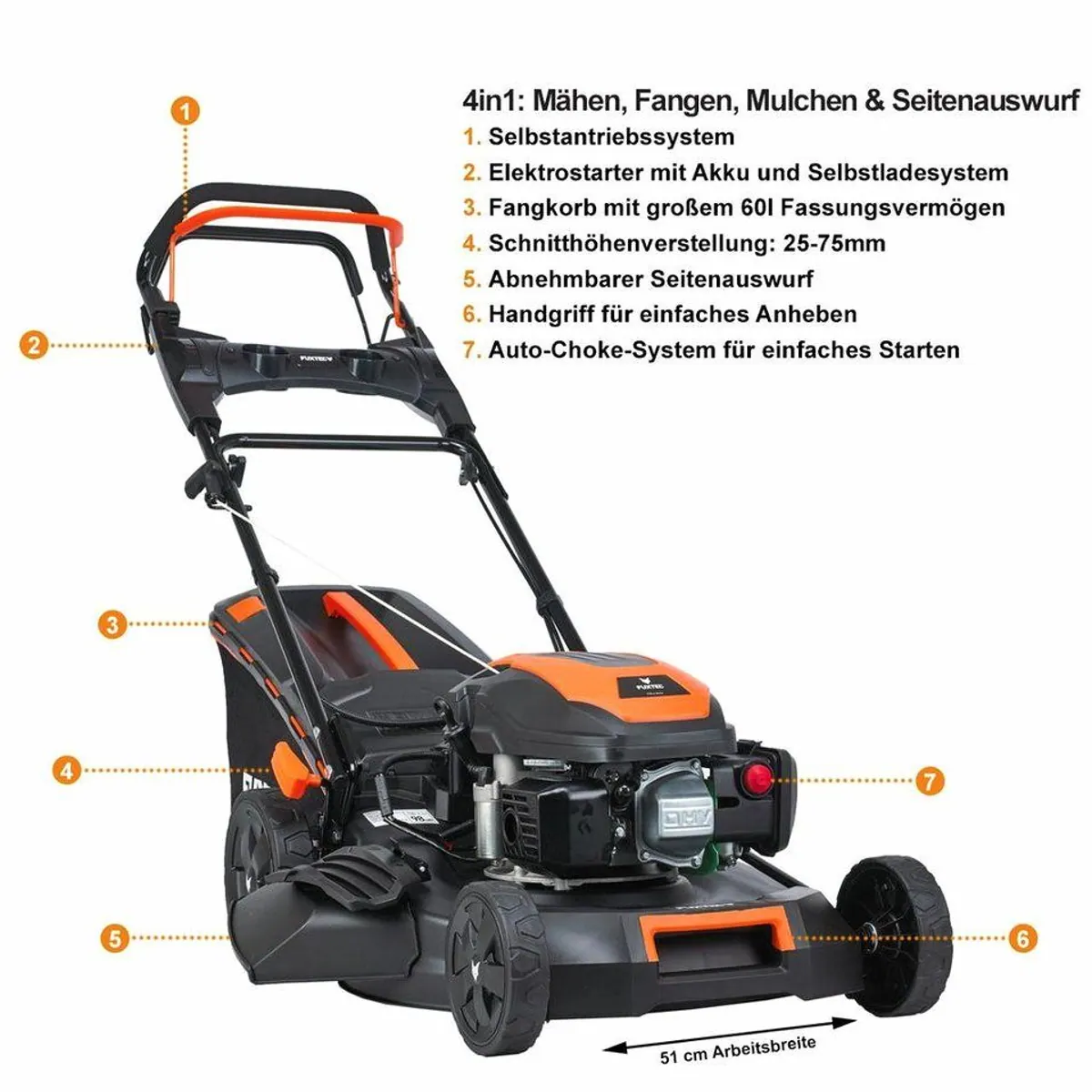 FUXTEC FX-RM5170eS Benzinrasenmäher, 50,8 cm Schnittbreite, 4in1-Funktion 4