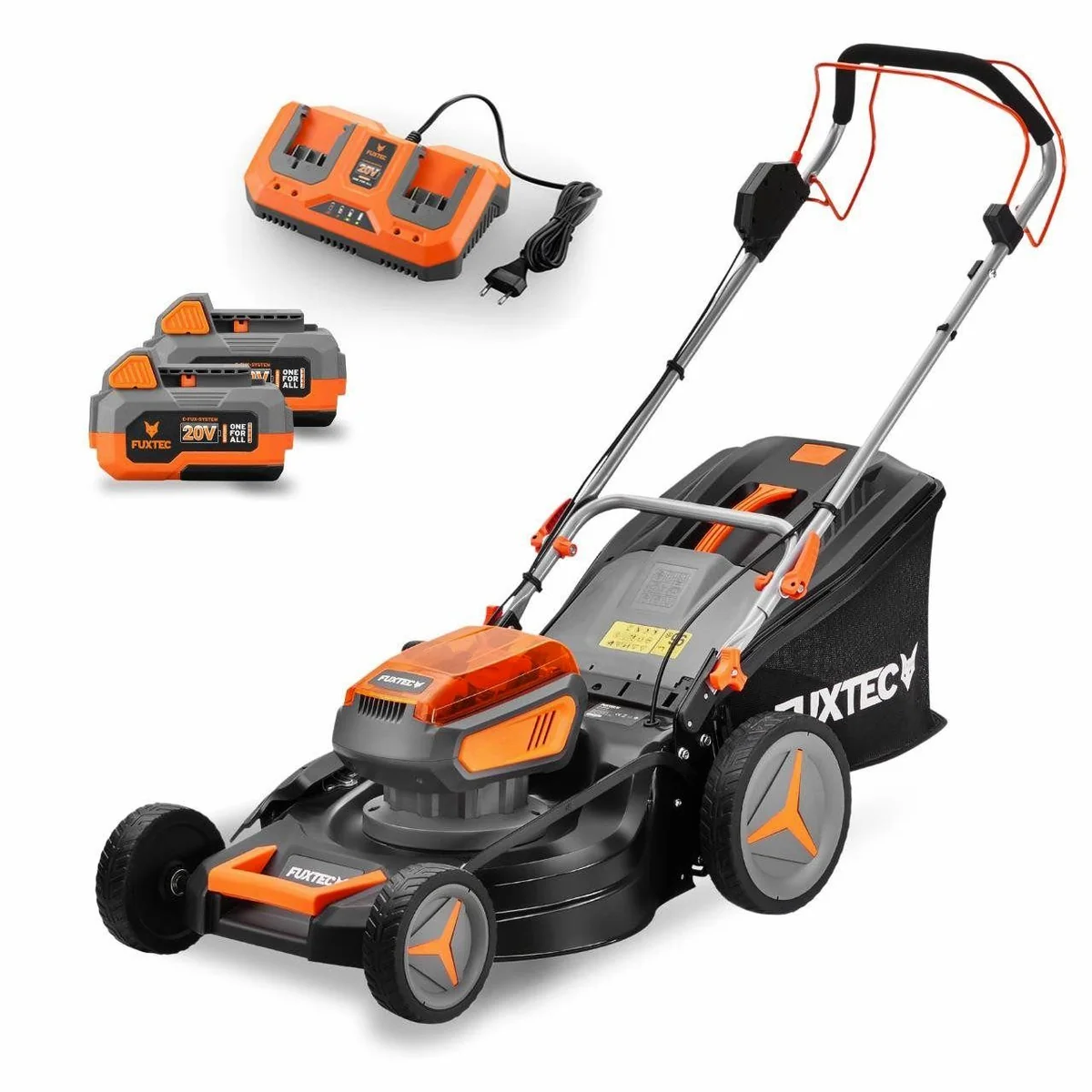 FUXTEC E2RM46SET Akkurasenmäher, 46 cm Schnittbreite, 2x 20V Akku, 50L Fangkorb