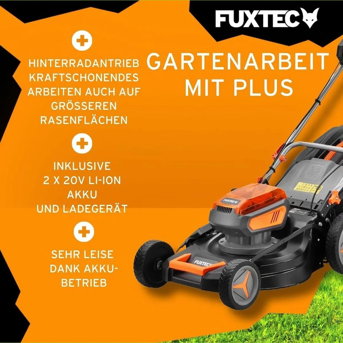 FUXTEC E2RM46SET Akkurasenmäher, 46 cm Schnittbreite, 2x 20V Akku, 50L Fangkorb 4