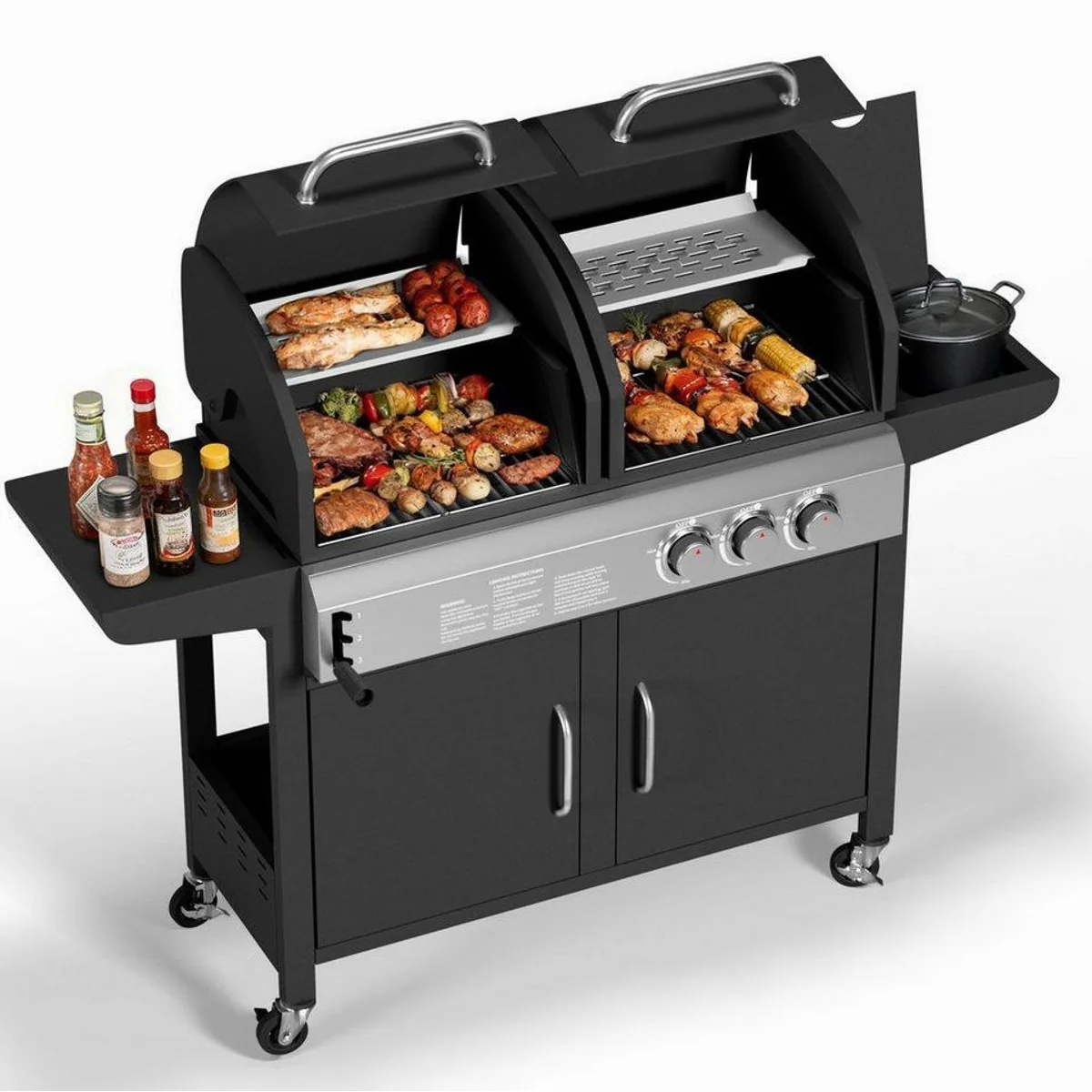 GarveeMore Standgrill Gasgrill 3 Brenner, 24.000 BTU, Doppelhaube für vielseitige BBQ-Kreationen