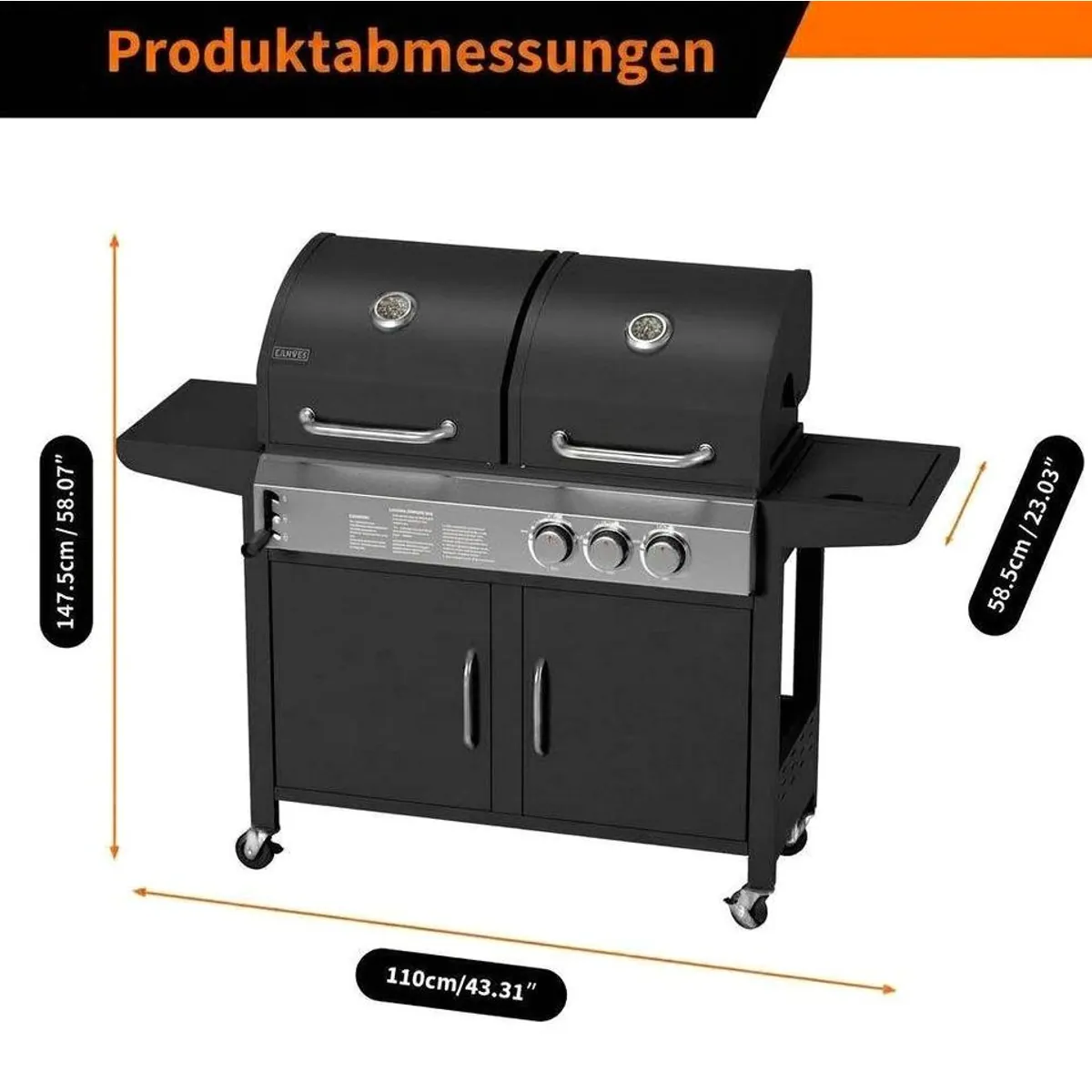 GarveeMore Standgrill Gasgrill 3 Brenner, 24.000 BTU, Doppelhaube für vielseitige BBQ-Kreationen 2