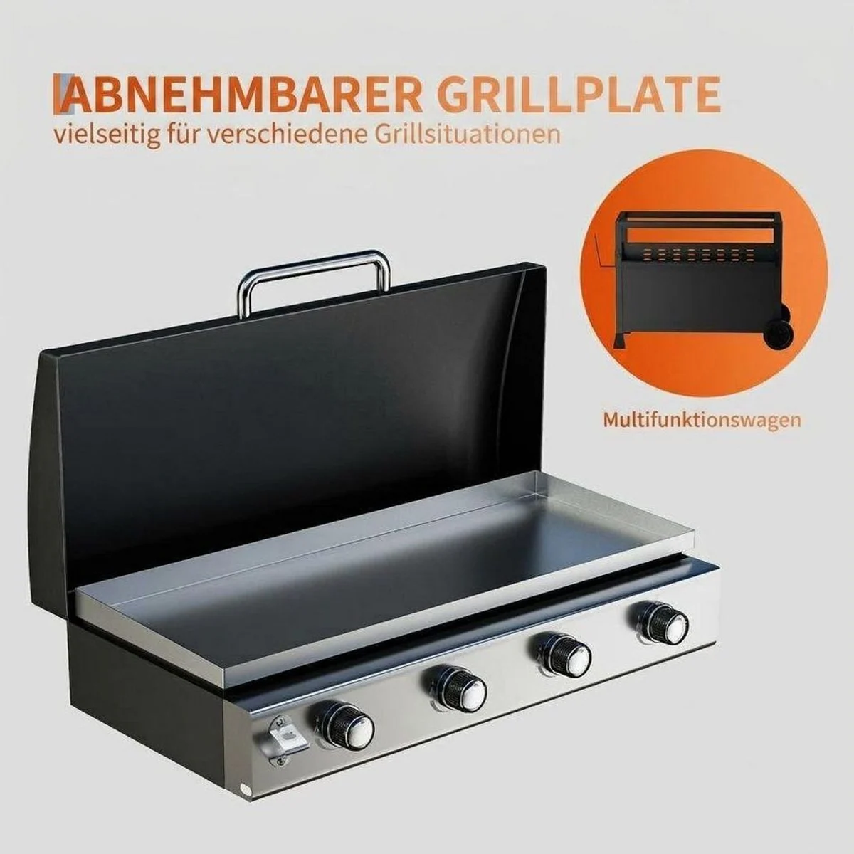 GarveeMore Gasgrill 4 Brenner, 32000 BTU, inklusive Deckel und Seitenablagen 4