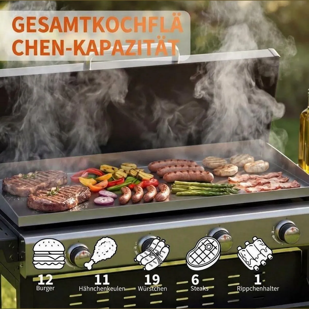 GarveeMore Gasgrill 4 Brenner, 32000 BTU, inklusive Deckel und Seitenablagen 5