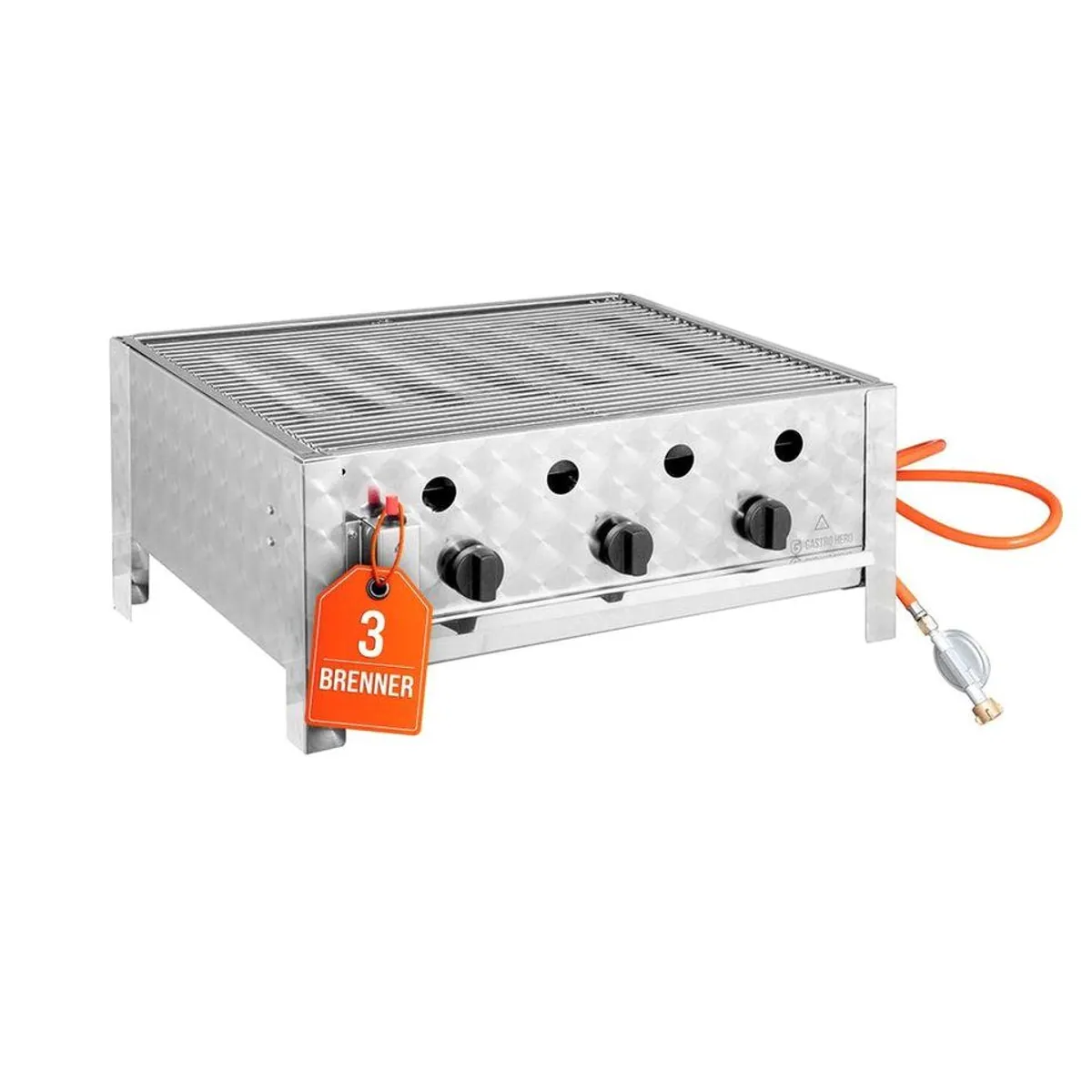 GastroHero Gasgrill Tischbräter, 3 Brenner, robust und vielseitig