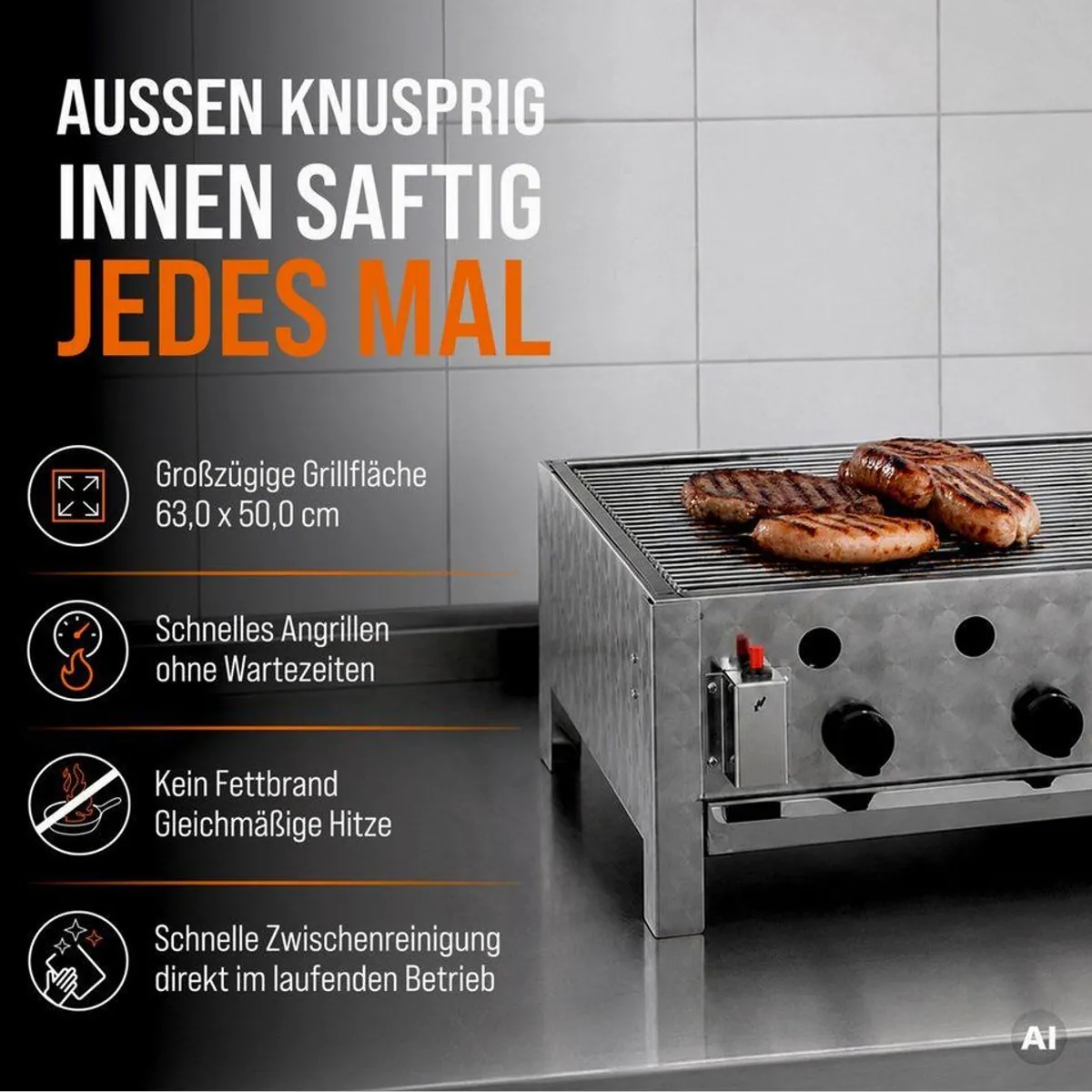 GastroHero Gasgrill Tischbräter, 3 Brenner, robust und vielseitig 3