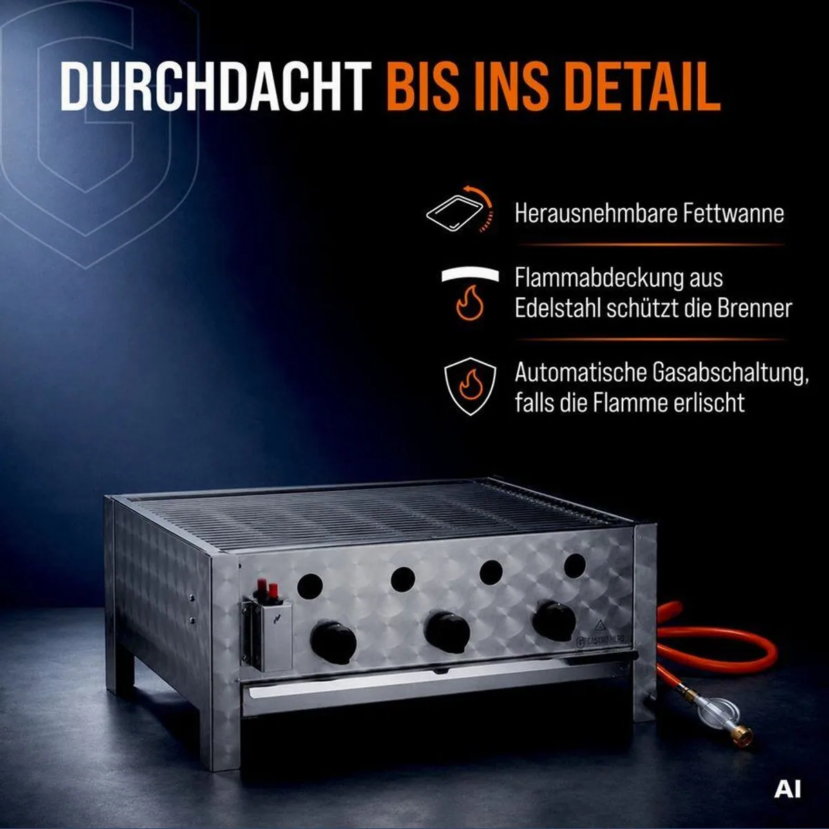 GastroHero Gasgrill Tischbräter, 3 Brenner, robust und vielseitig 4