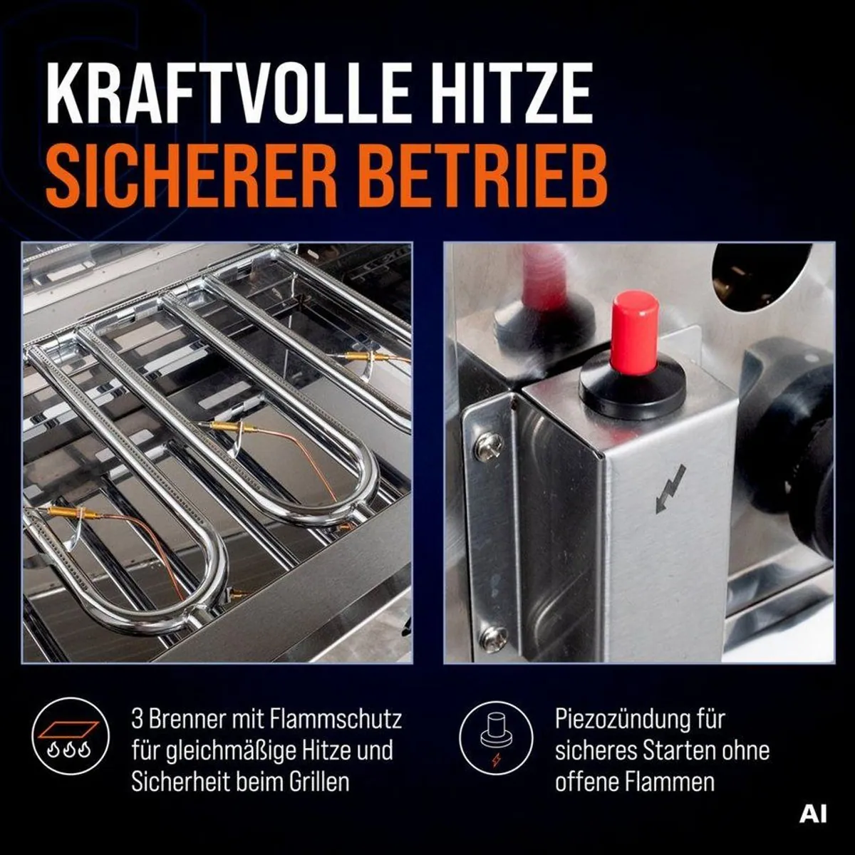 GastroHero Gasgrill Tischbräter, 3 Brenner, robust und vielseitig 5