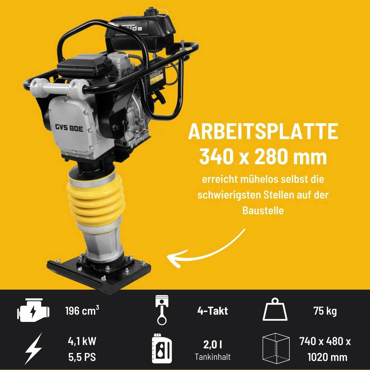 Güde Vibrationsstampfer GVS 80E, max. 680 vpm, kompakte Bauform 4
