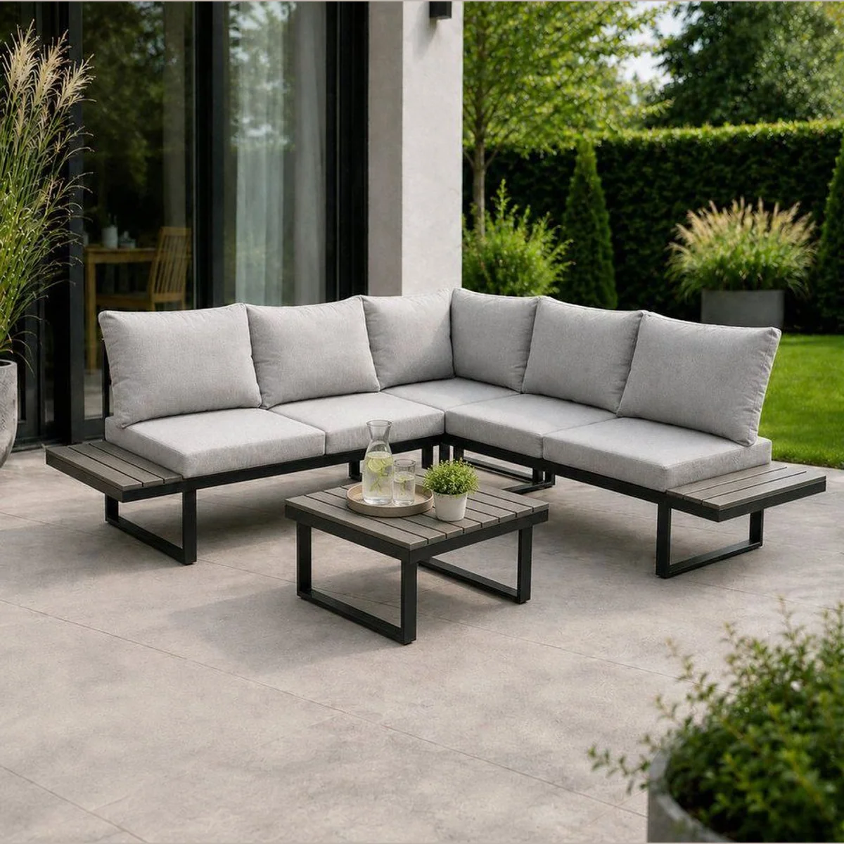 Greemotion Gartenlounge-Set Pisa, modulare Ecklounge aus Aluminium, verstellbar, inkl. Auflagen — 4-teilig 2