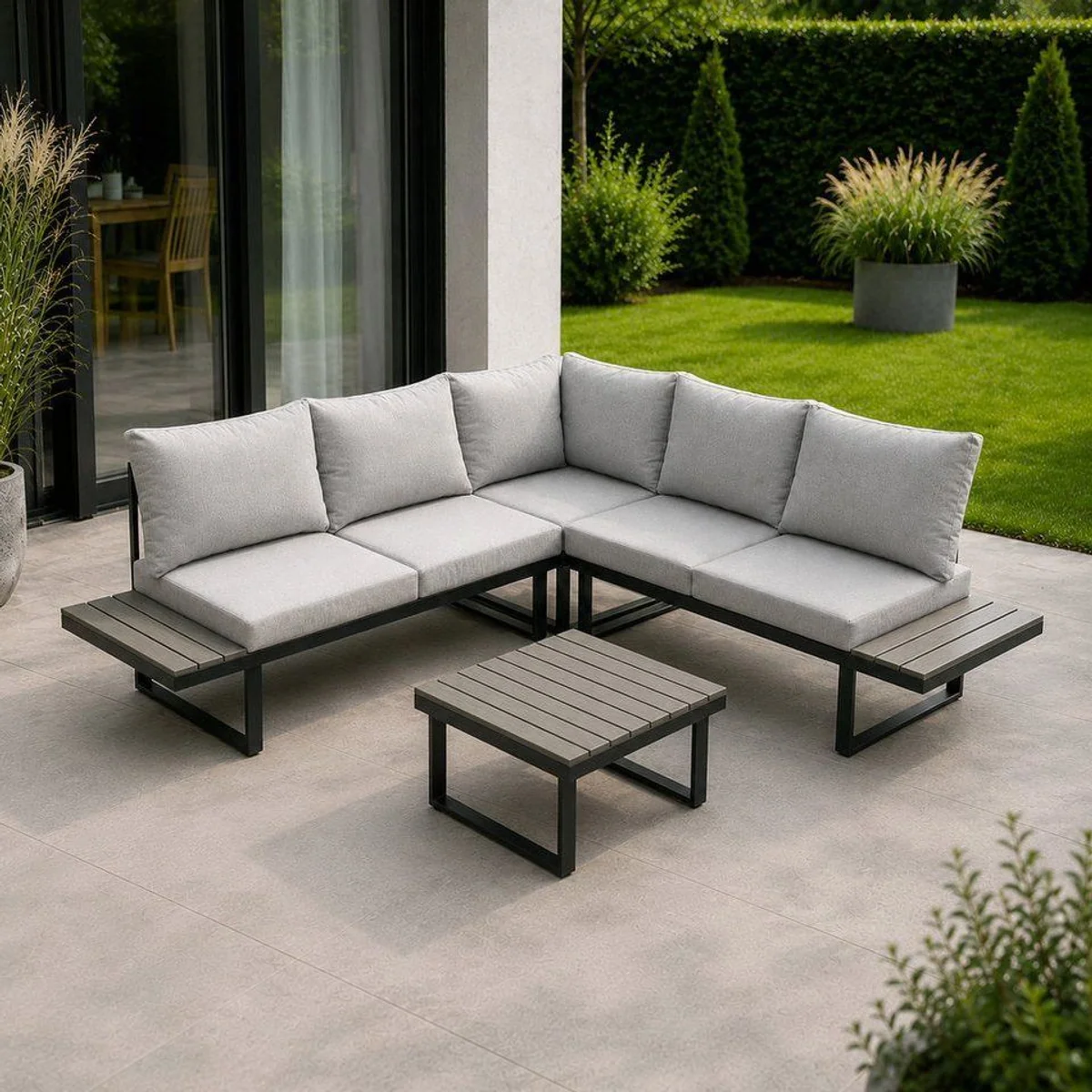Greemotion Gartenlounge-Set Pisa, modulare Ecklounge aus Aluminium, verstellbar, inkl. Auflagen — 4-teilig 3