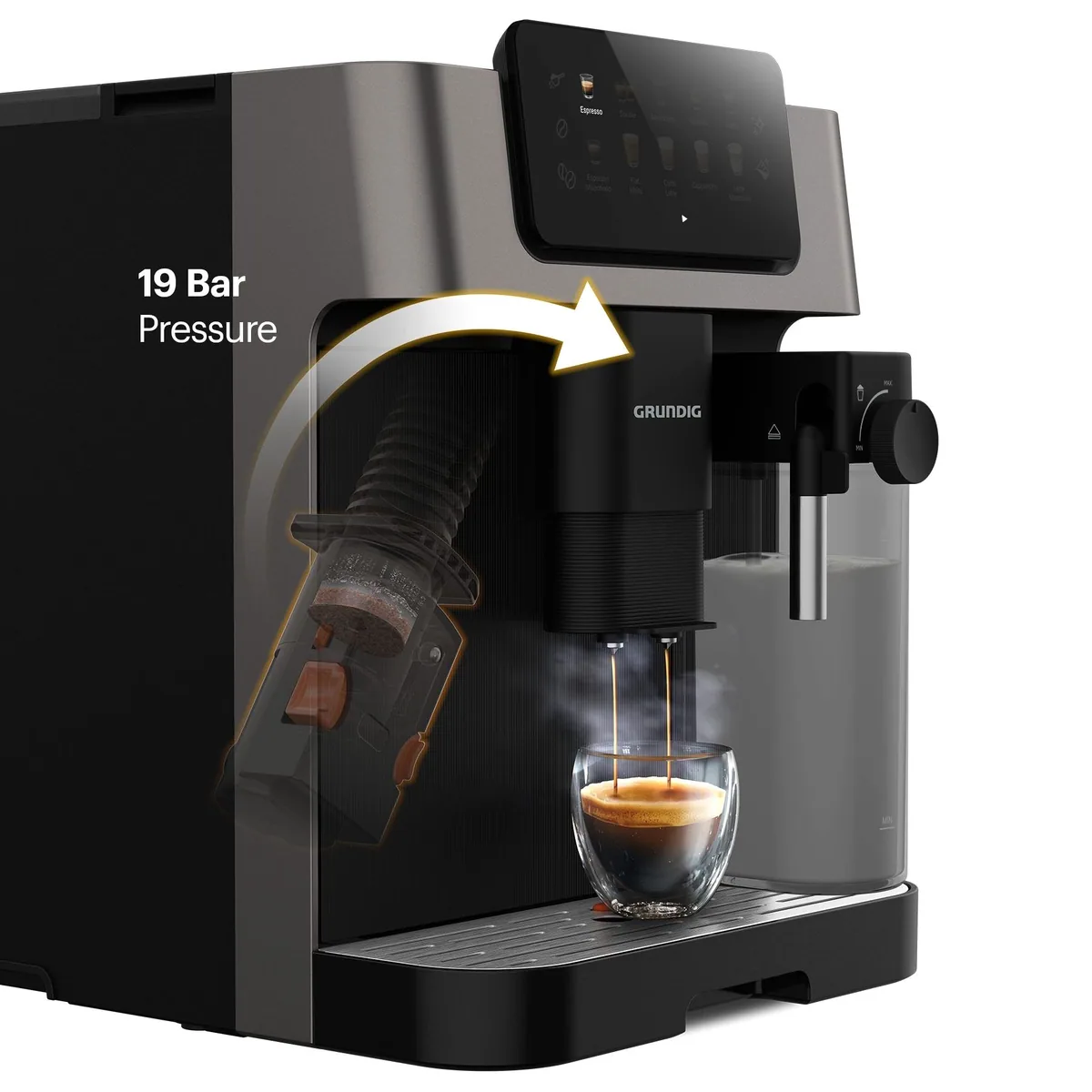 Grundig KVA 7230 Kaffeevollautomat, 19 Bar Druck, GrindPro & CreamyPro System 2