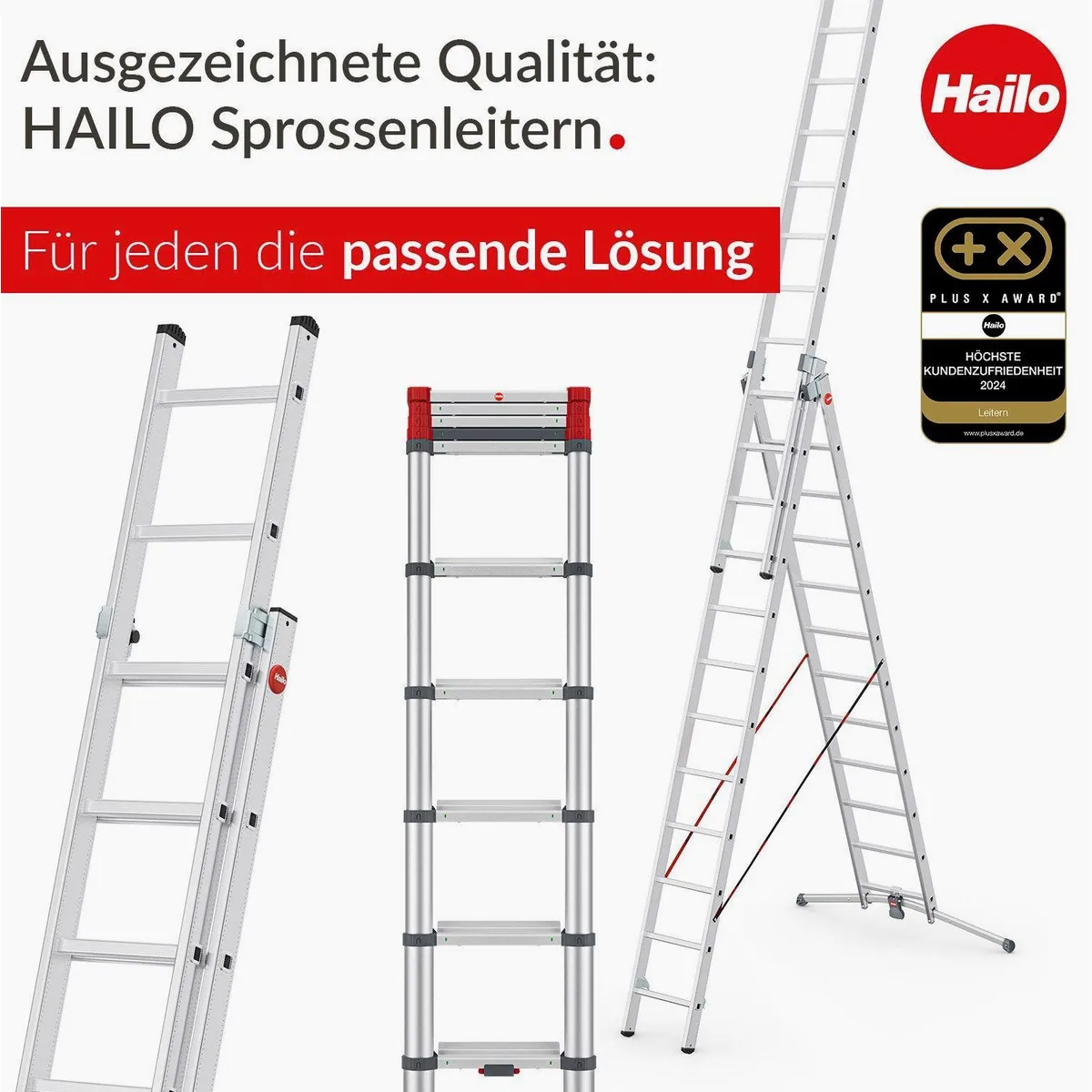 Hailo HobbyLOT Anlegeleiter, 3-teilig, Aluminium, leicht & stabil 4